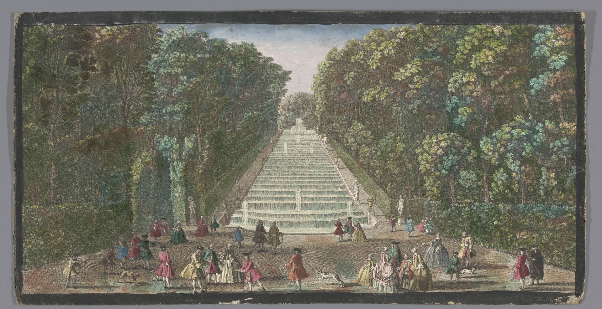 Gezicht op de cascades van de tuin van het Château de Marly by Anonymous