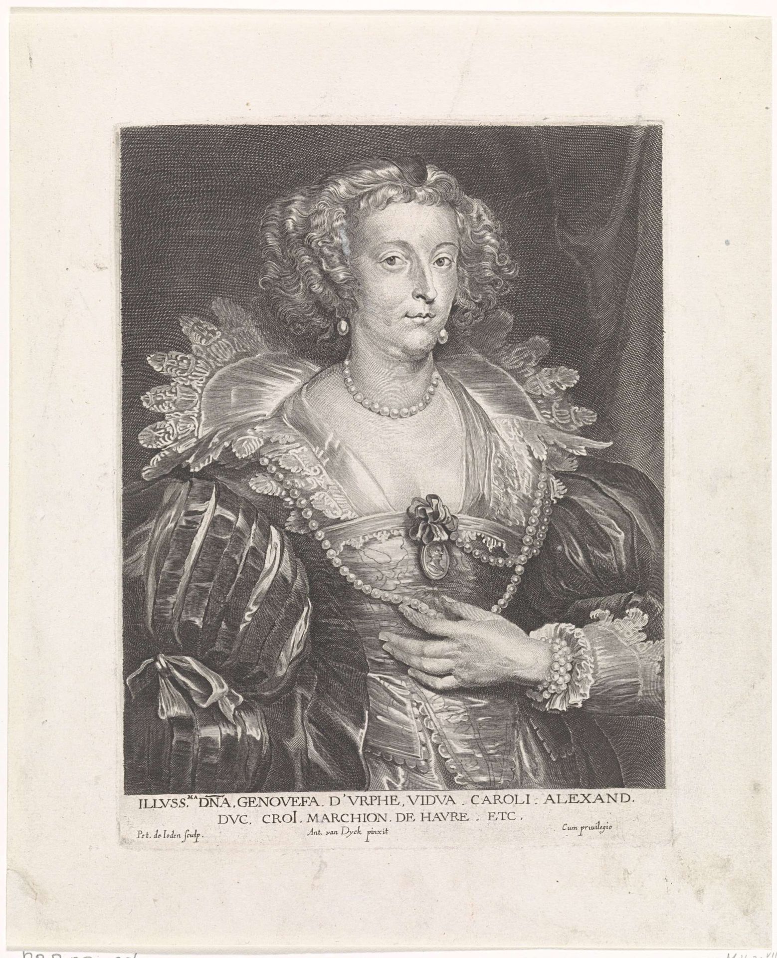 Portret van Geneviève d'Urfé by Pieter de (II) Jode