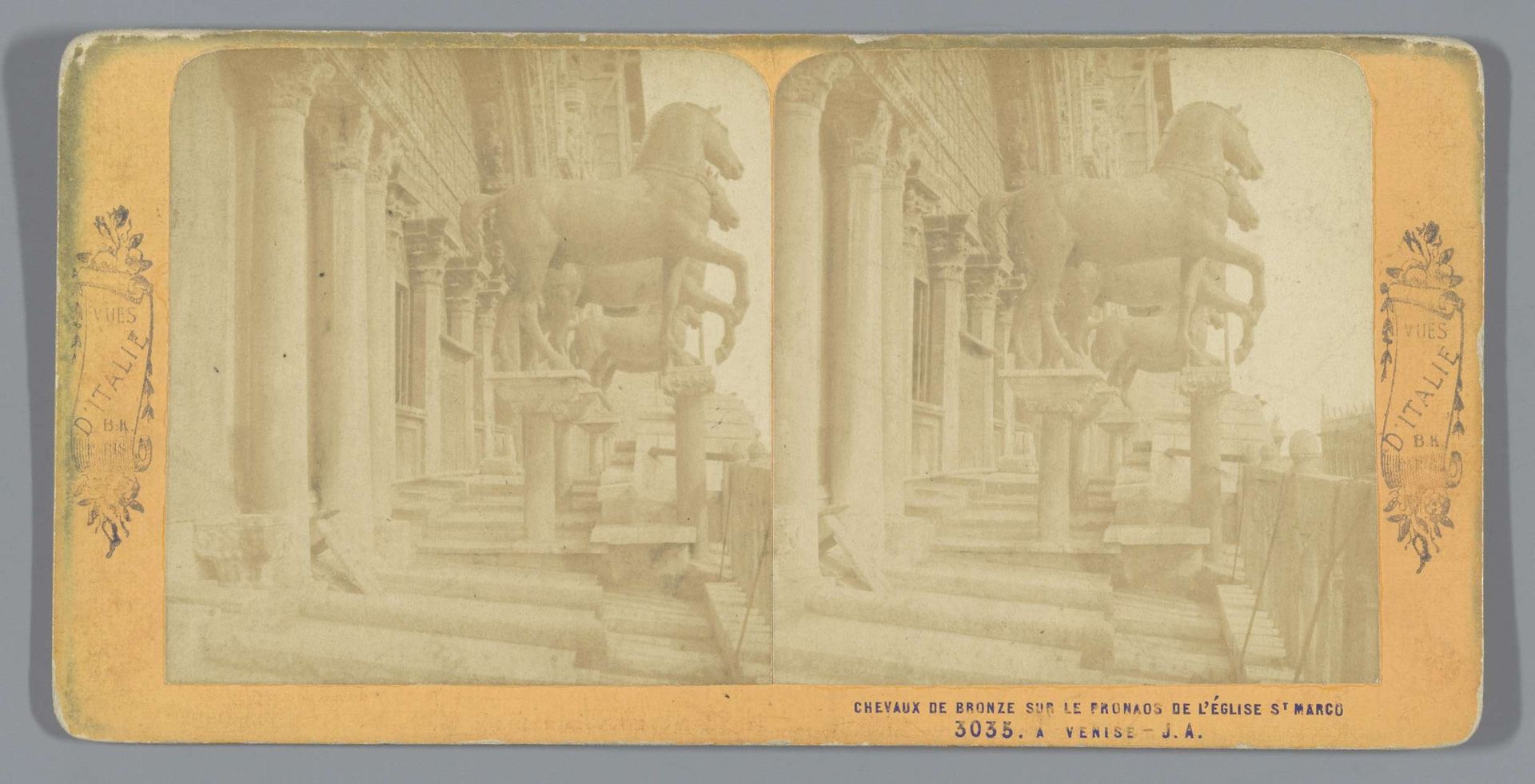 Gezicht op de bronzen paarden van de Patriarchale Kathedrale Basiliek van San Marco, Venetië by Jean Andrieu