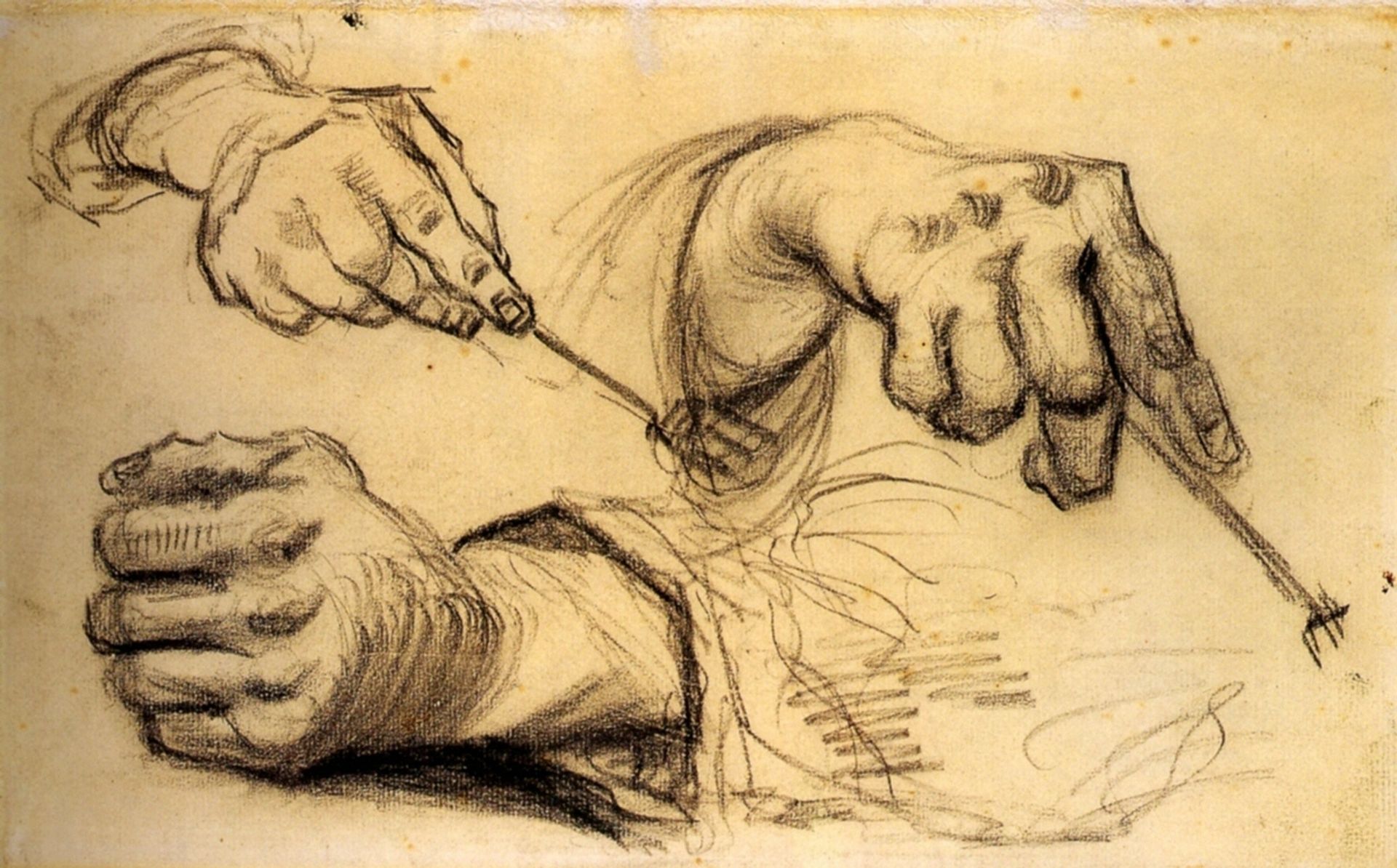 Three Hands, Two Holding Forks by Vincent van Gogh
