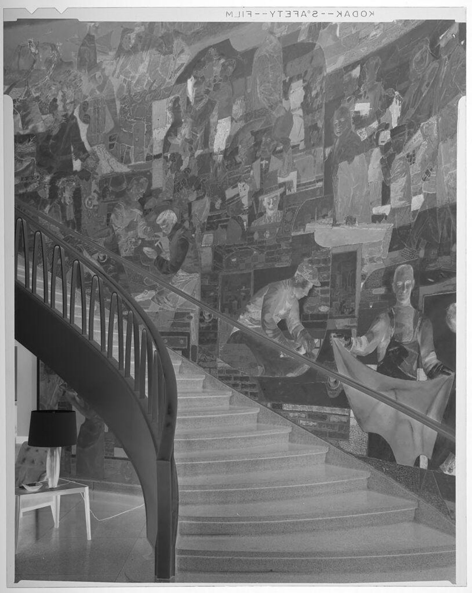 Untitled (painted mural on wall behind starcase) by Jack Gould