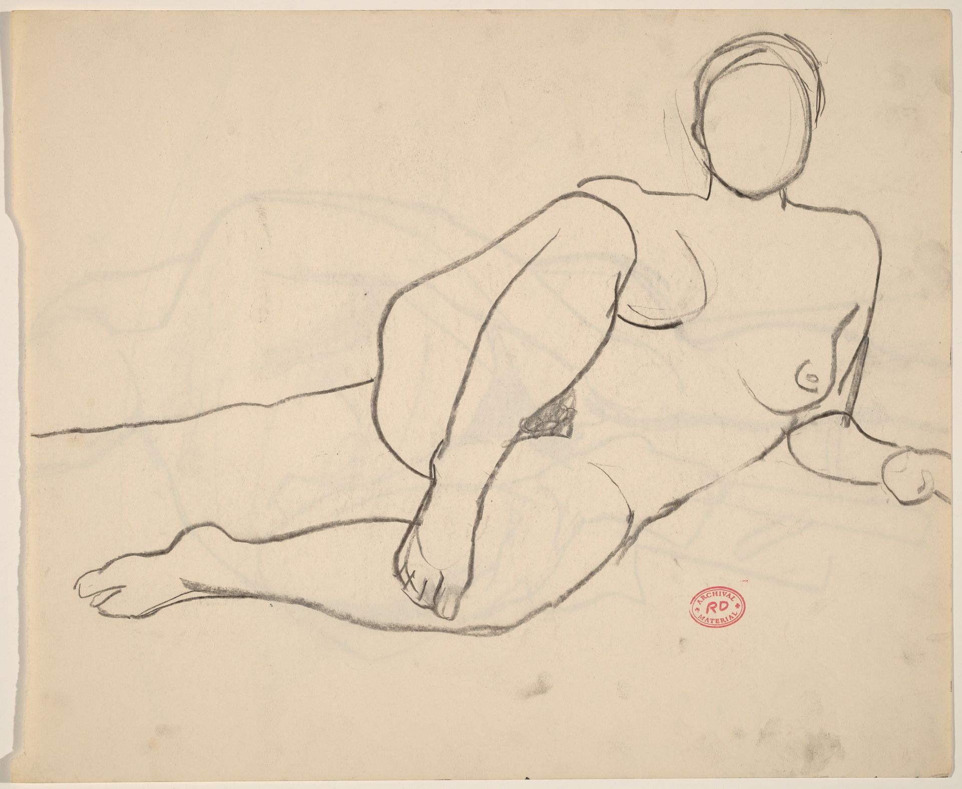 Untitled [reclining nude resting on her left arm] [recto] by Richard Diebenkorn