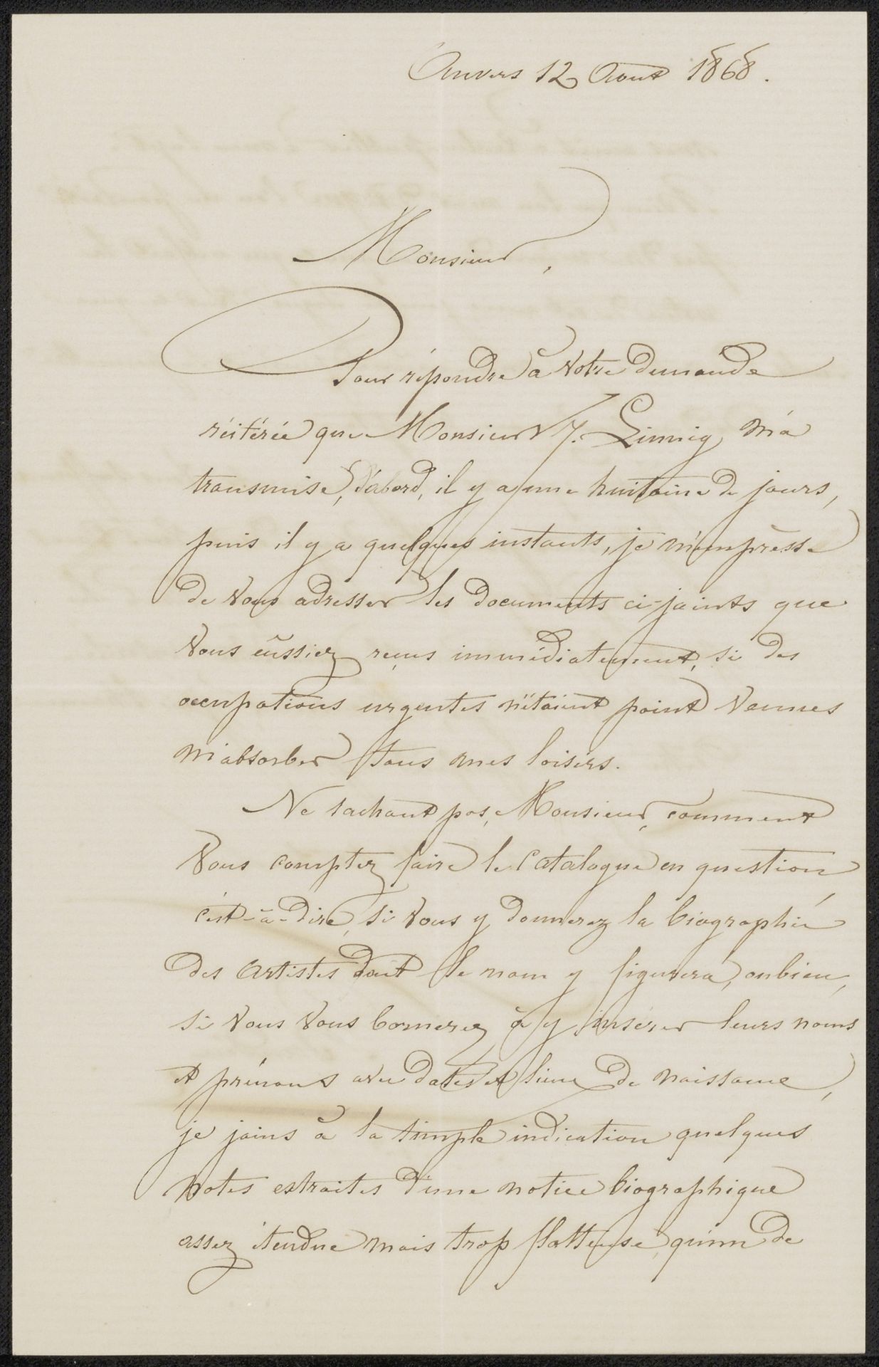 Brief aan Ary Johannes Lamme by Narcisse Alexis Joseph Léopold Baudin