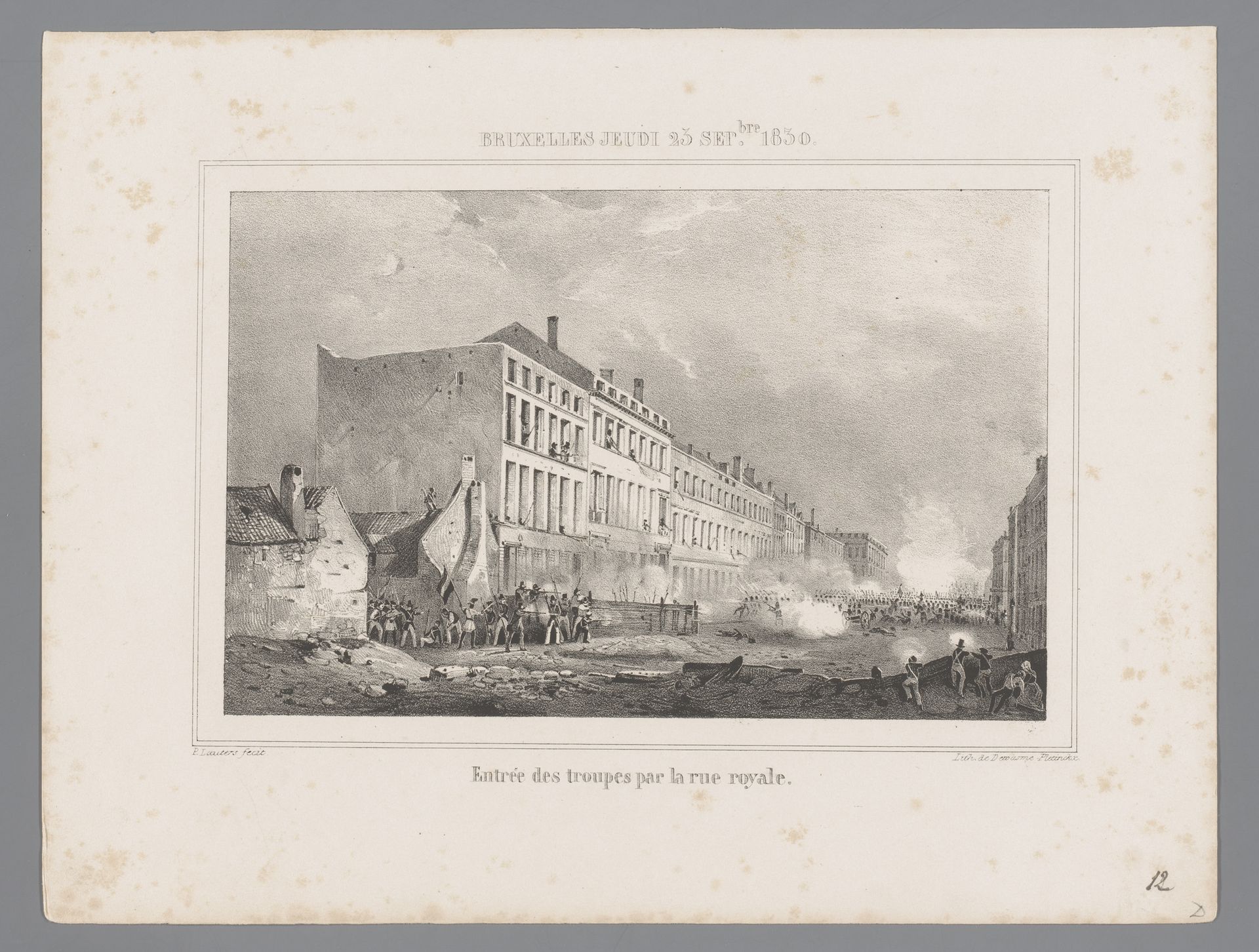 Binnentrekken van de Nederlandse troepen in Brussel via de Rue Royale by Paulus Lauters