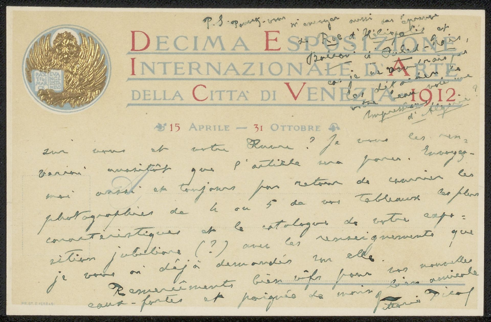 Briefkaart aan Philip Zilcken by Vittorio Pica