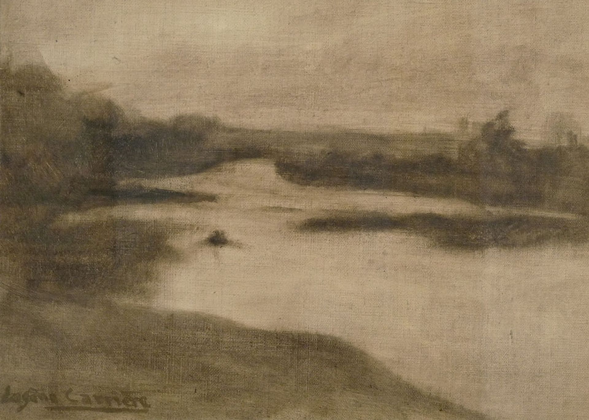 Paysage avec large rivière by Eugene Carriere