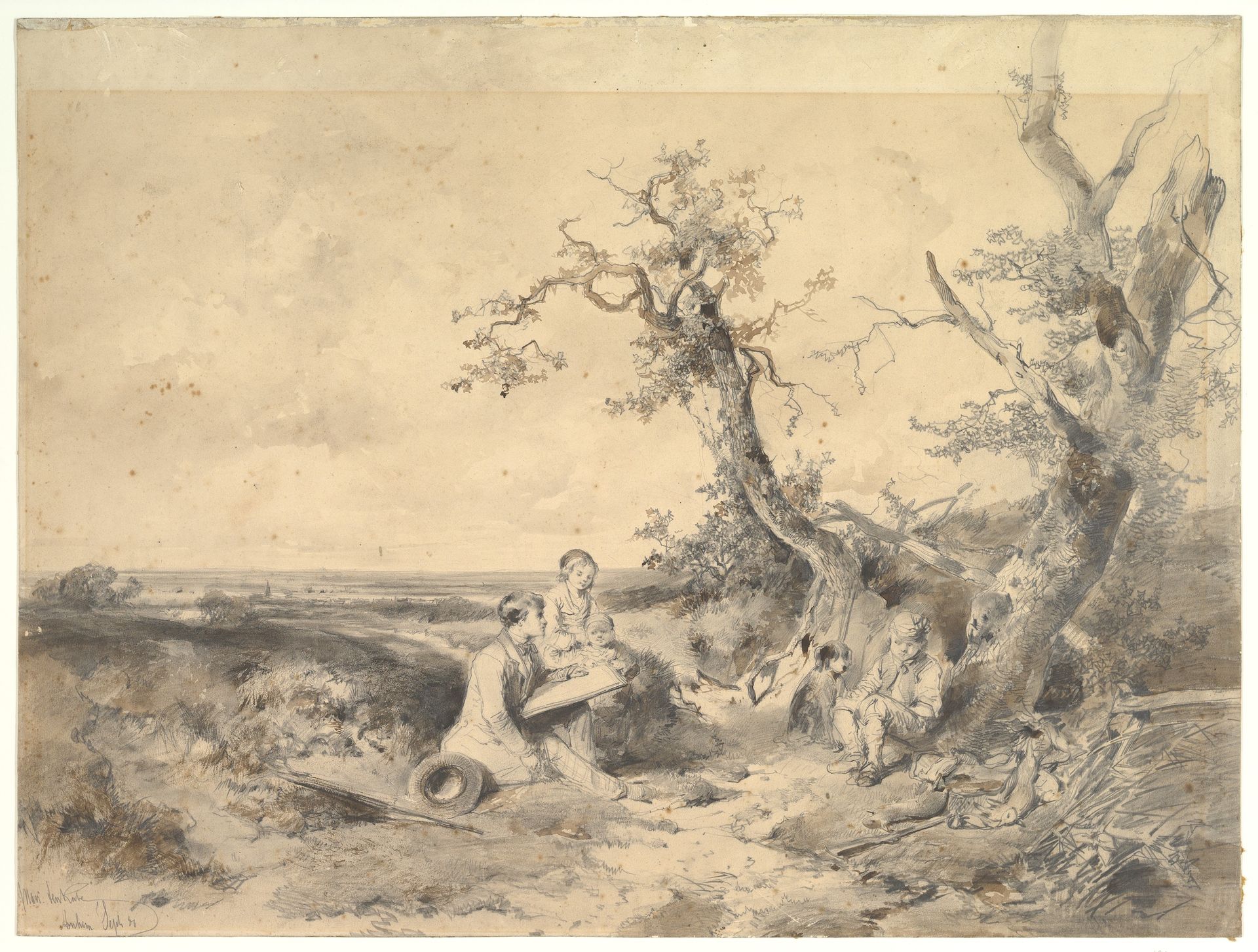 Landscape with an Artist Sketching by Mari ten Kate