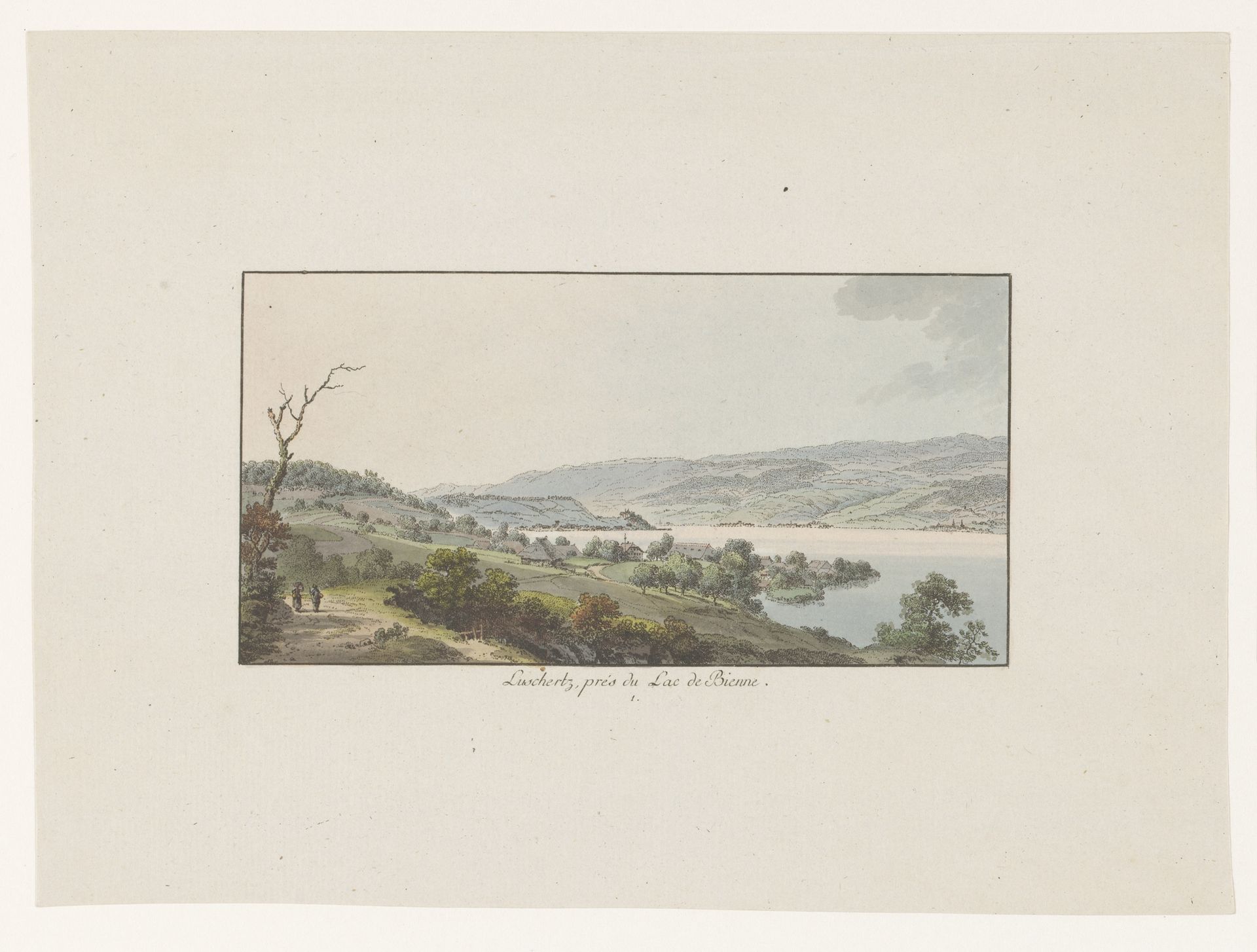 Gezicht op een meer in de buurt van Lüscherz by Johann Ludwig Aberli