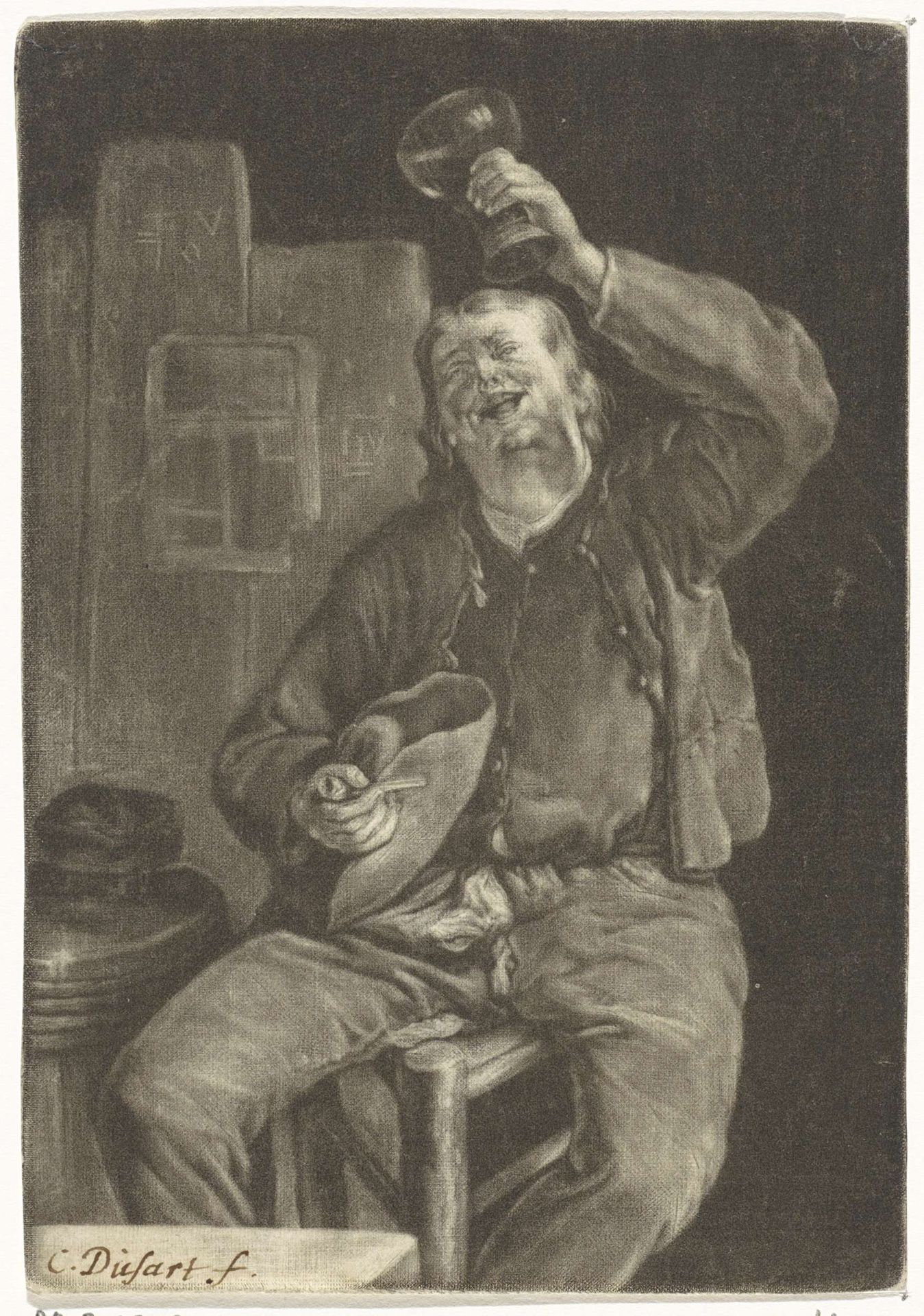 Lachende drinker by Cornelis Dusart