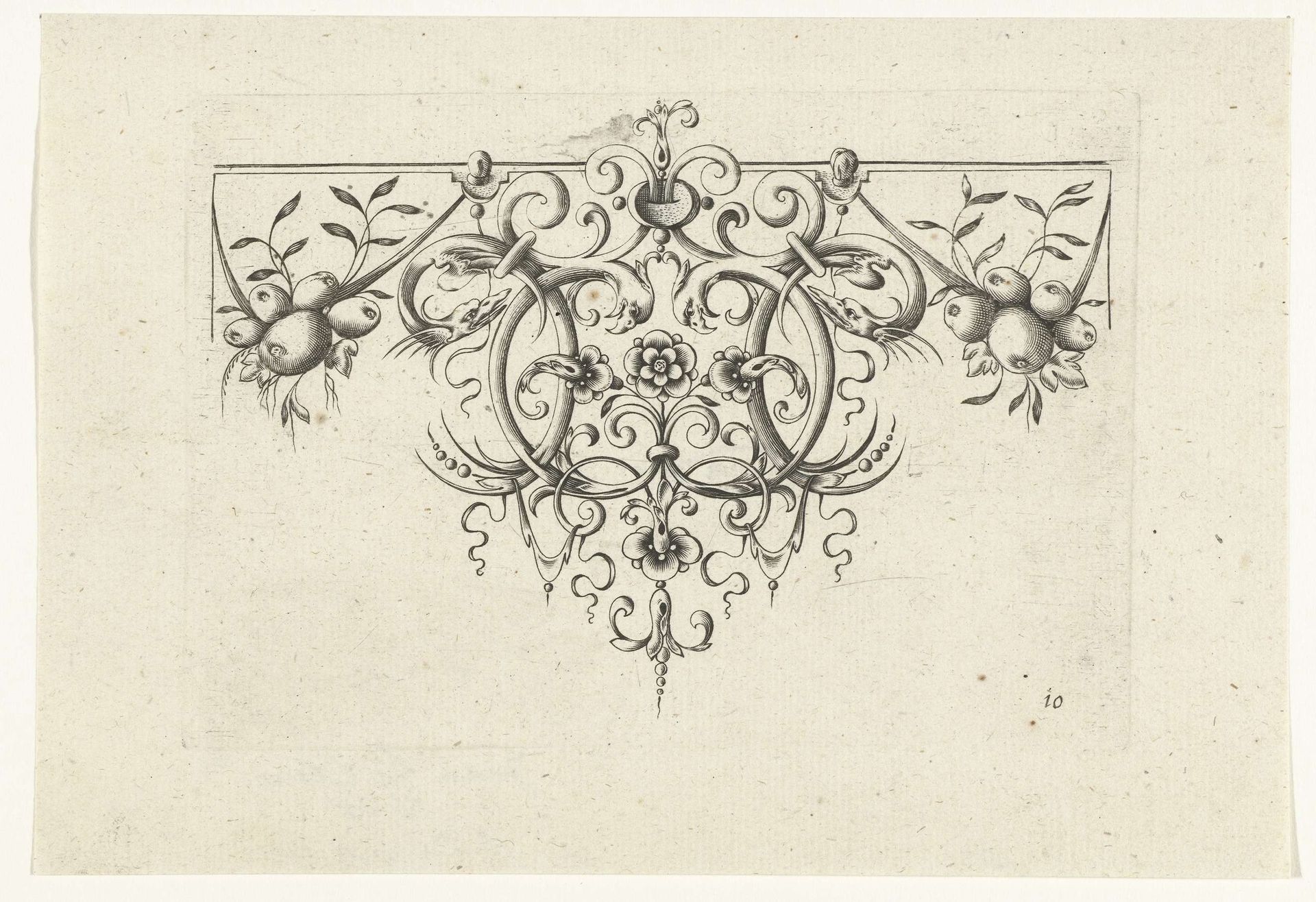 Randornament met koppen van adelaars en slangen by H. Picart