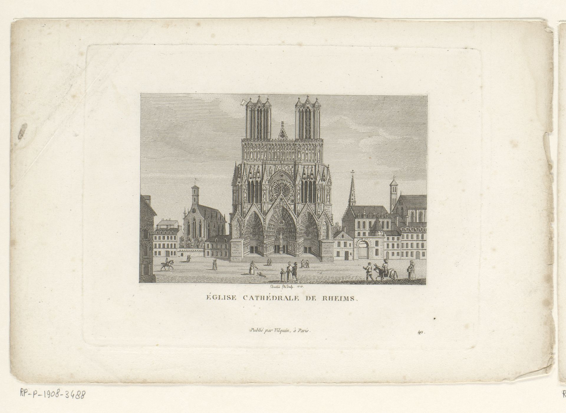 Gezicht op de Kathedraal van Reims by François Louis Couché