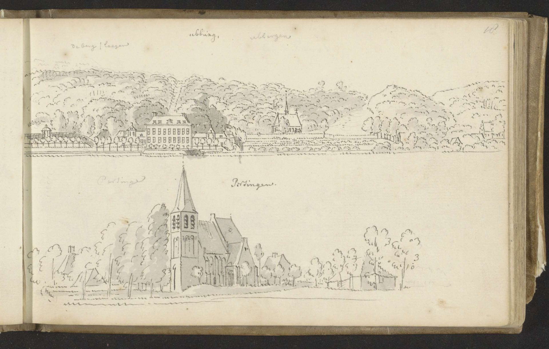 Vergezicht met dorp Ubbergen en dorpsgezicht te Persingen met kerk by Abraham de (II) Haen