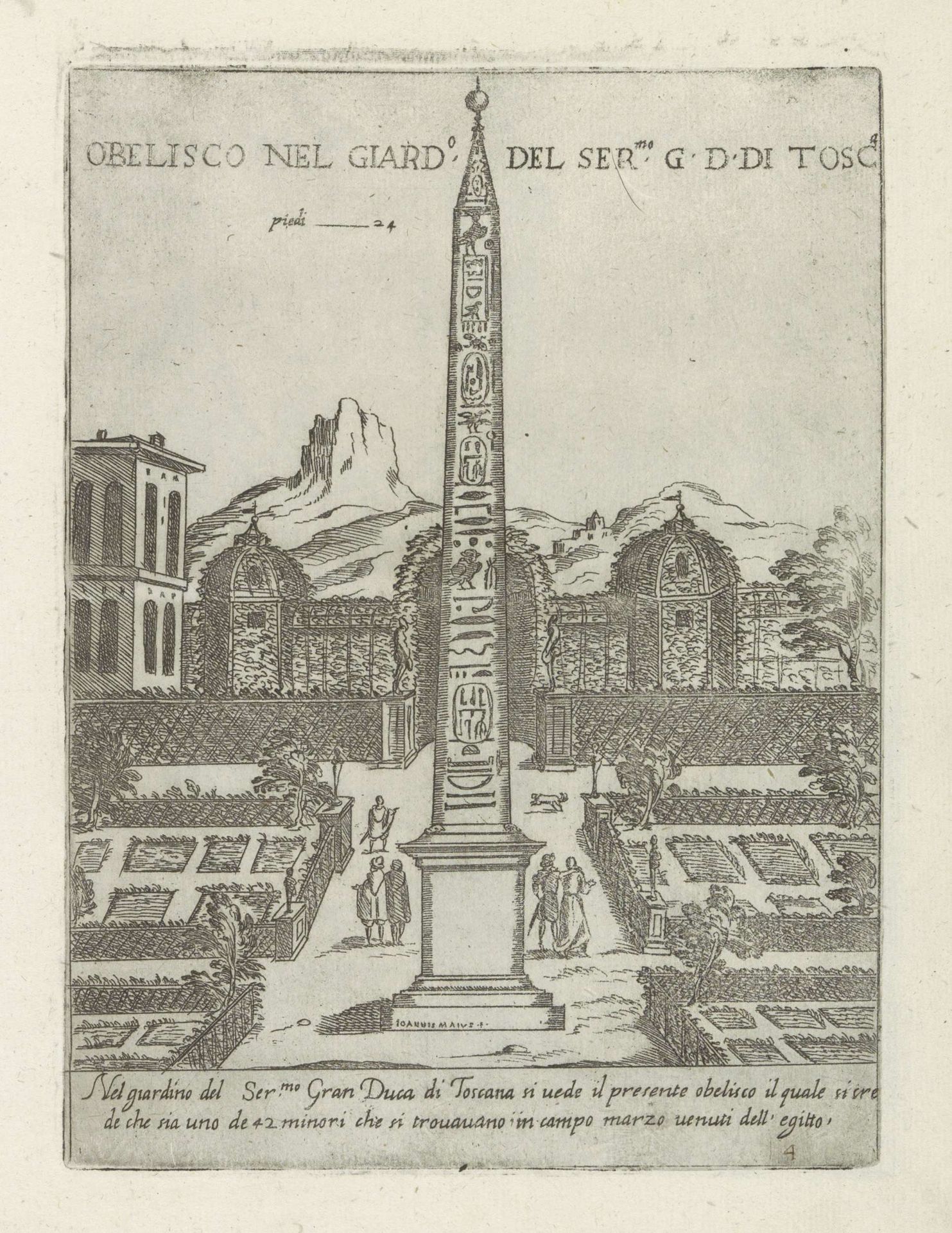 Egyptische obelisk in de tuin van de Villa Medici te Rome by Giovanni Maggi
