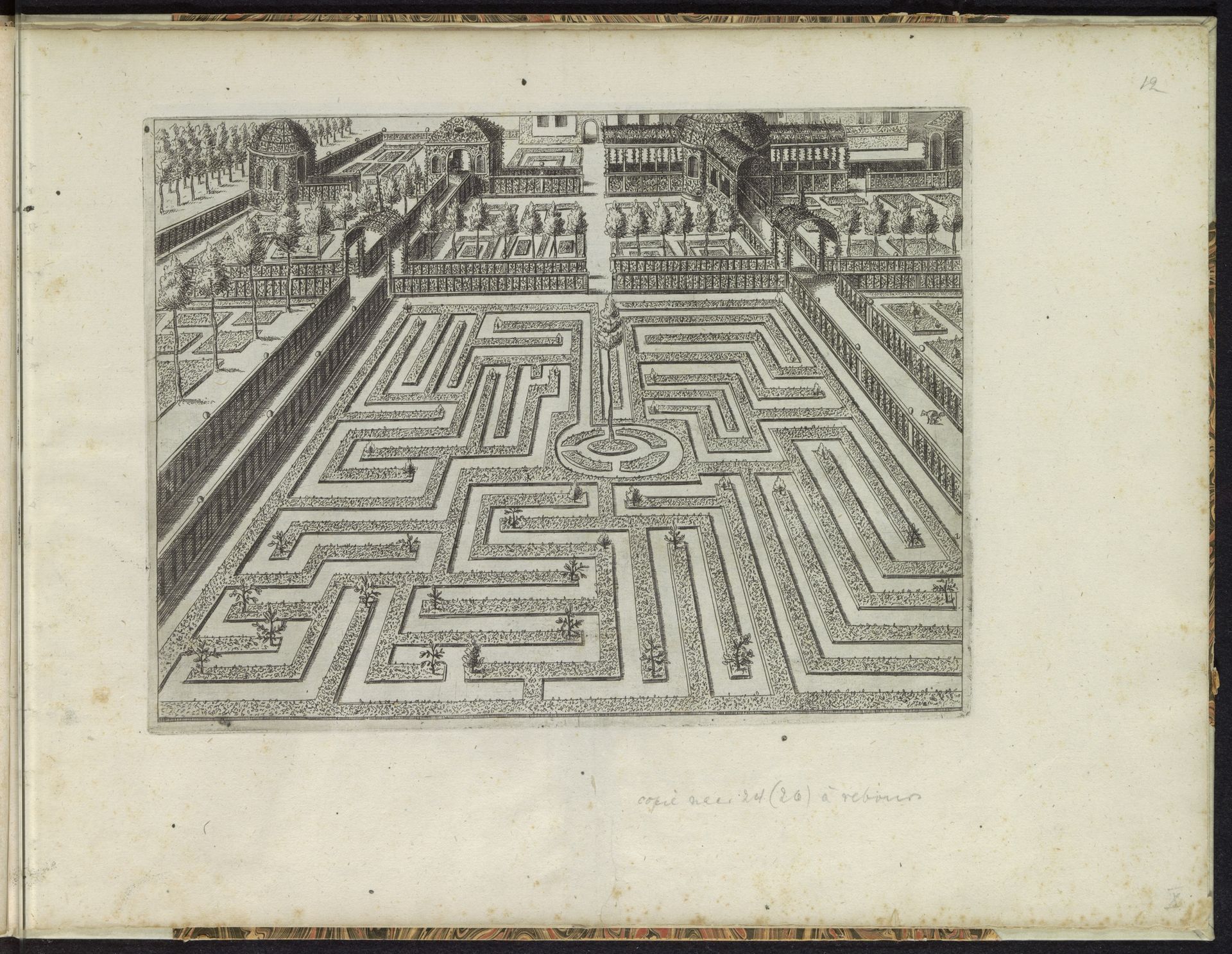 Tuin met een rechthoekige parterre met in het centrum een cirkelvormig compartiment met een boom by Anonymous
