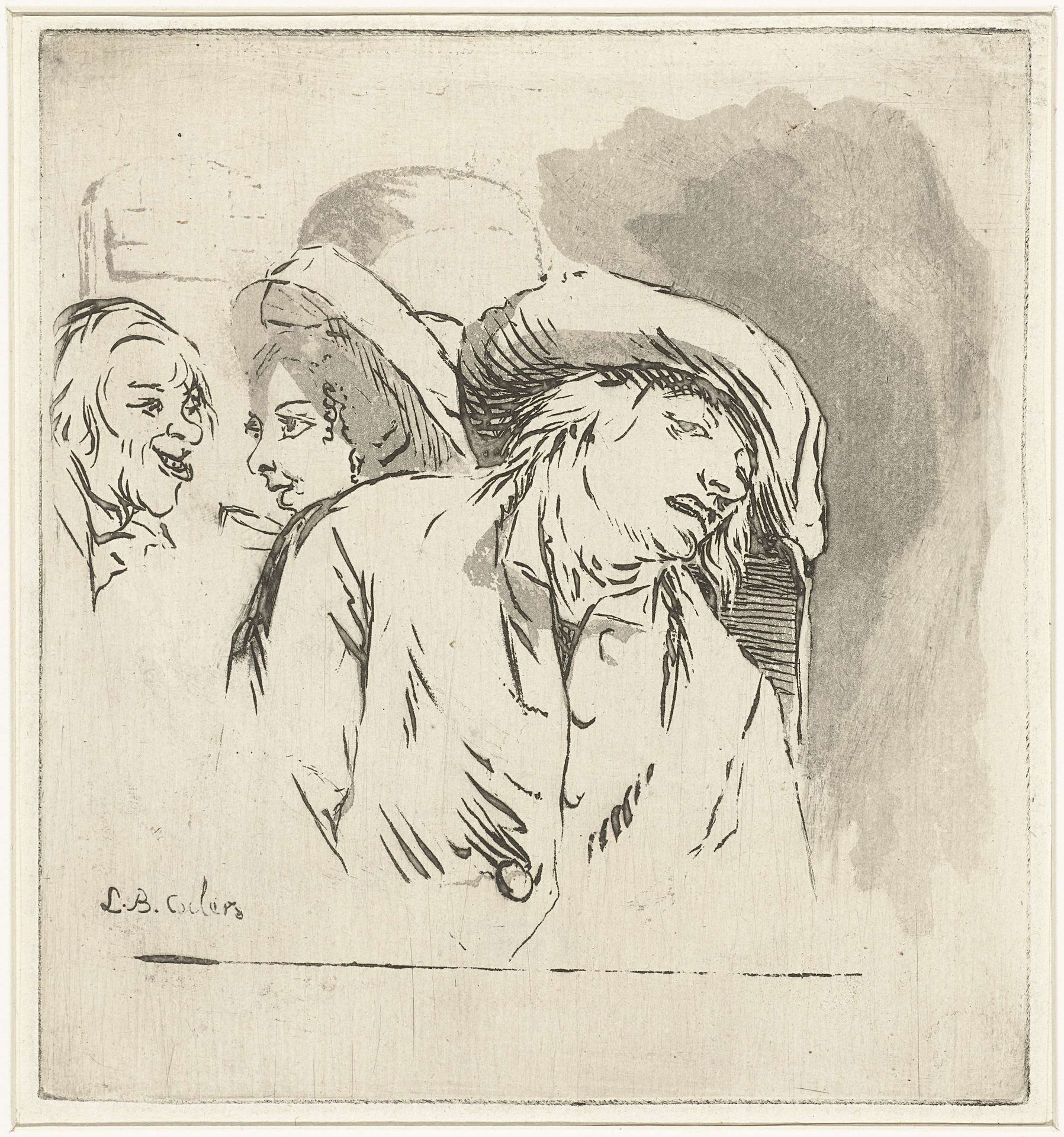 Studieblad met man met lang haar en hoed by Louis Bernard Coclers
