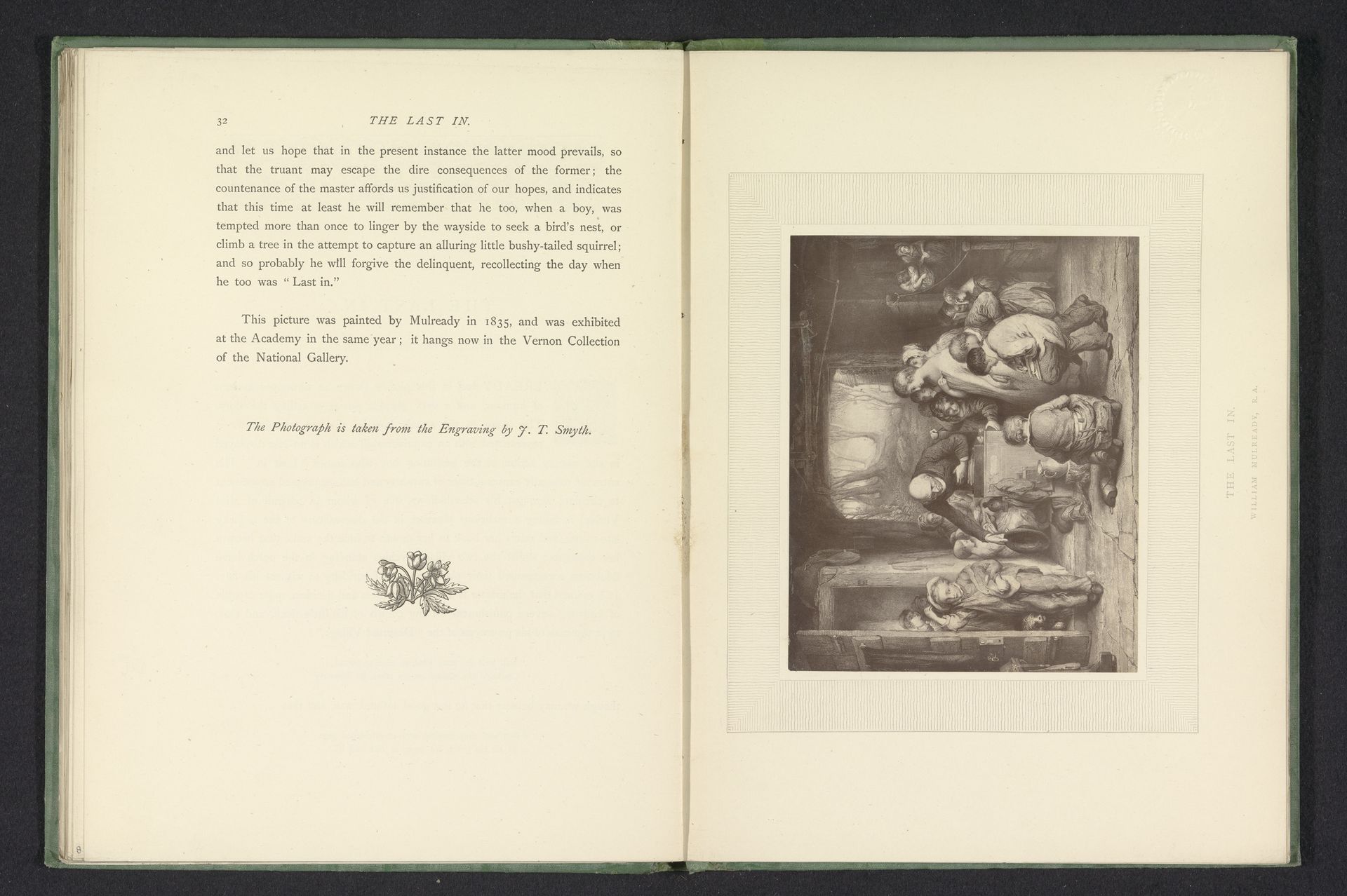 Fotoreproductie van een prent naar een schilderij van een jongen die een klaslokaal binnenkomt door William Mulready by Anonymous