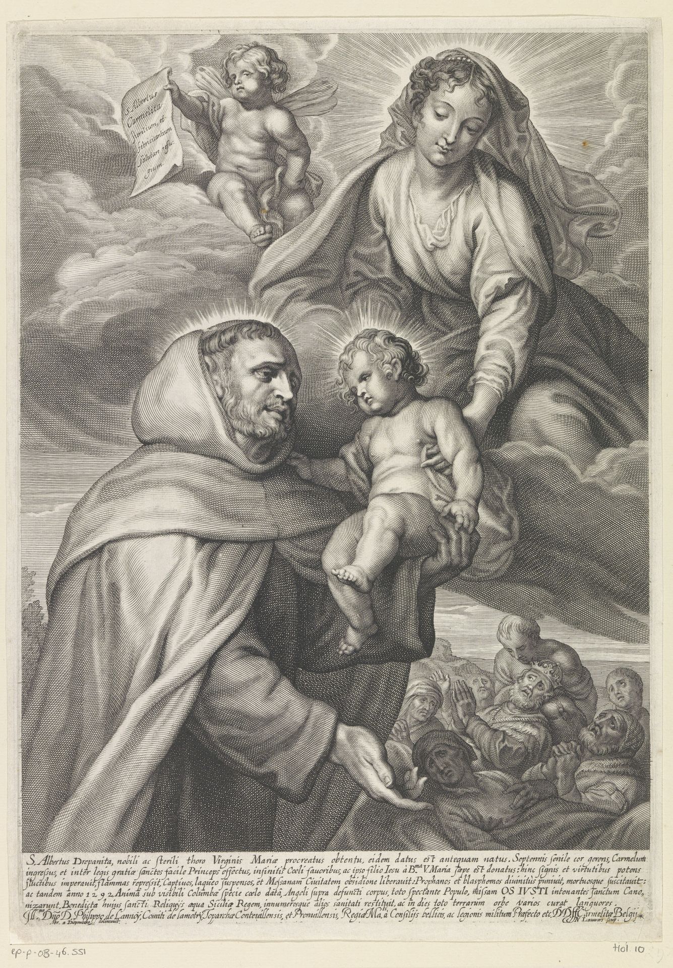 H. Albertus van Trapani met het Christuskind en Maria by Nicolaes Lauwers