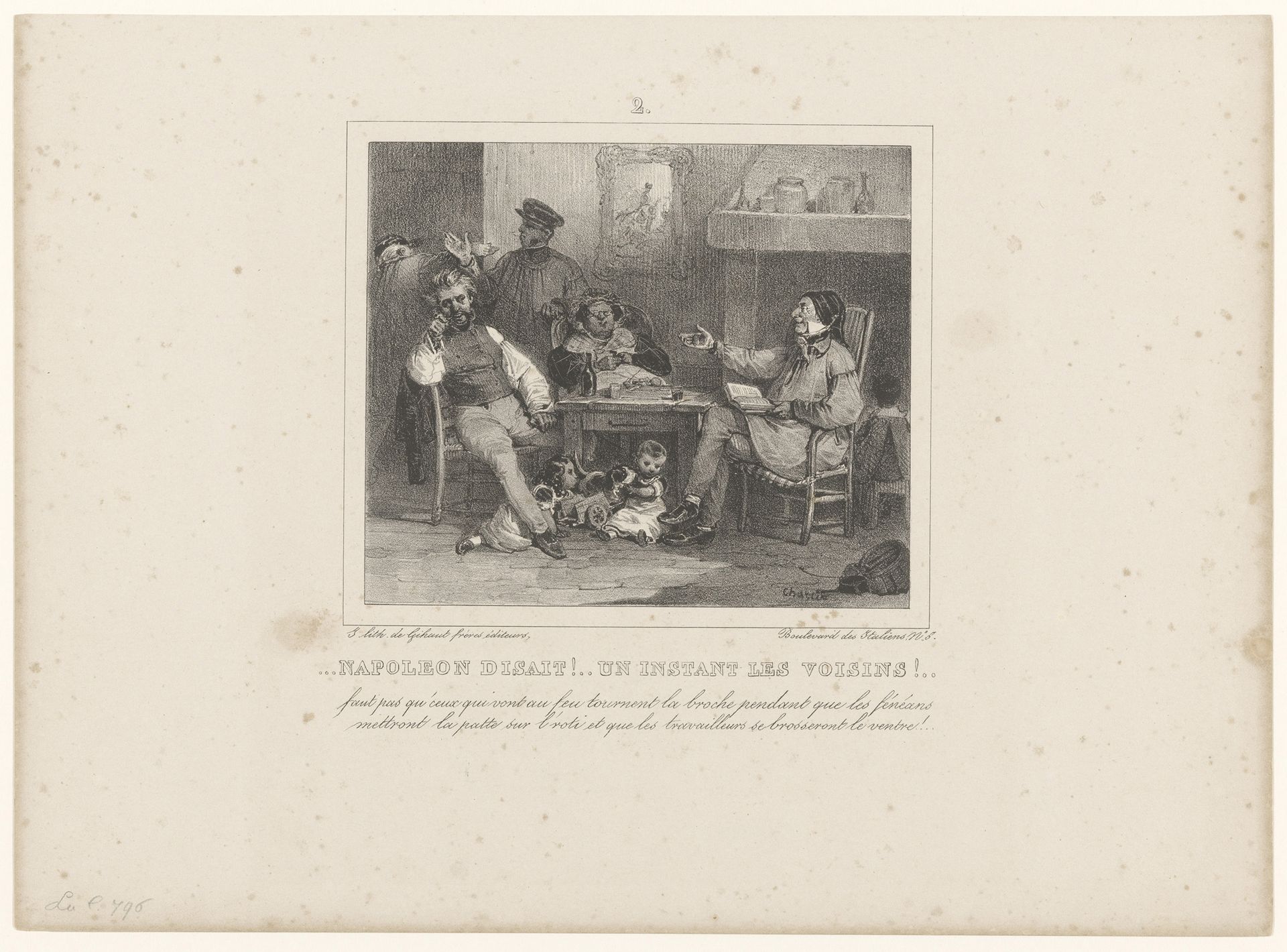 Oude man citeert Napoleon uit een boek by Nicolas Toussaint Charlet