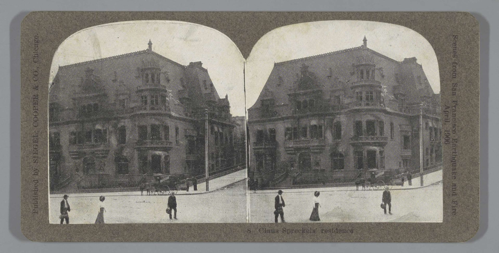 Beschadigd woonhuis van Claus Spreckels na de aardbeving in San Francisco by Tom M. Phillips