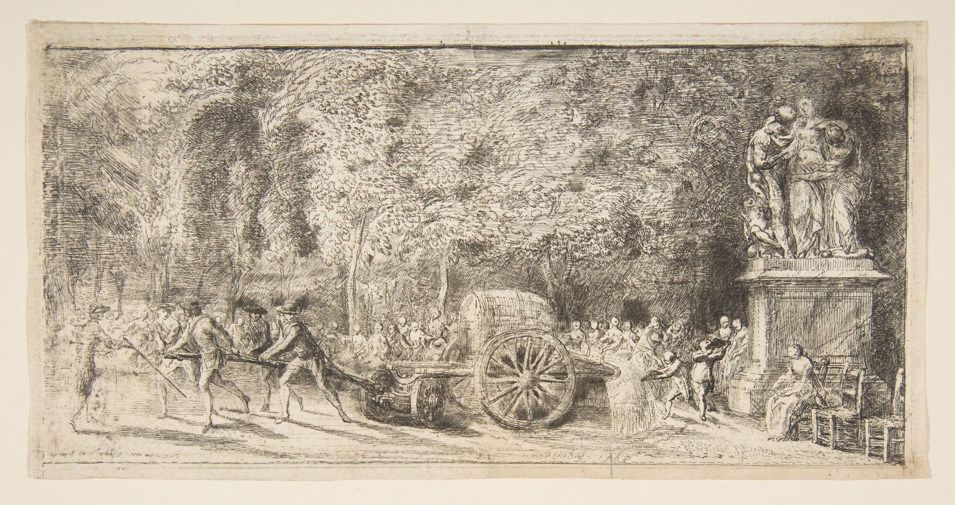 Scene in the Tuileries:  The Watering Cart by Gabriel de Saint-Aubin