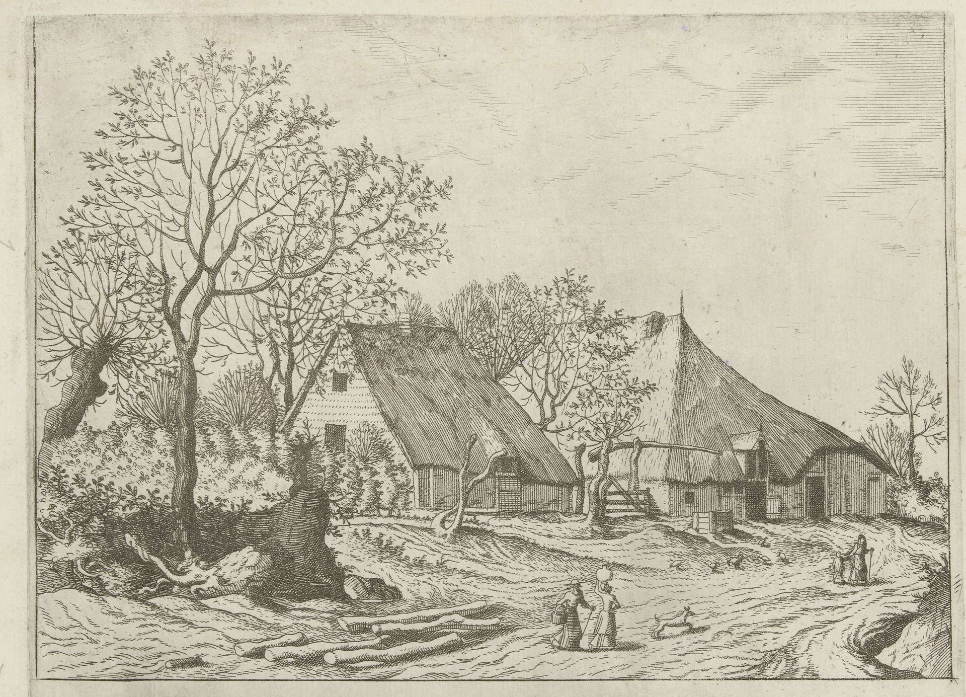 Boerderij met schuur en waterput by Johannes of Lucas van Doetechum