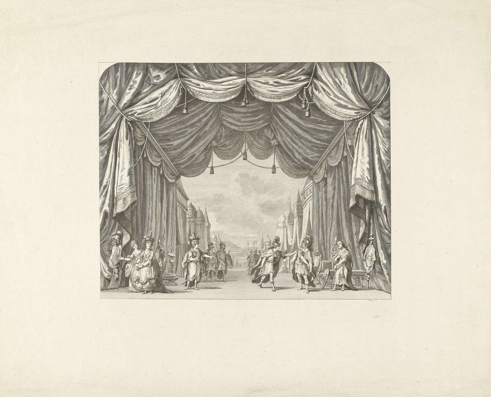 Toneel met acteurs in diverse kostuums by Pieter Hendrik Jonxis