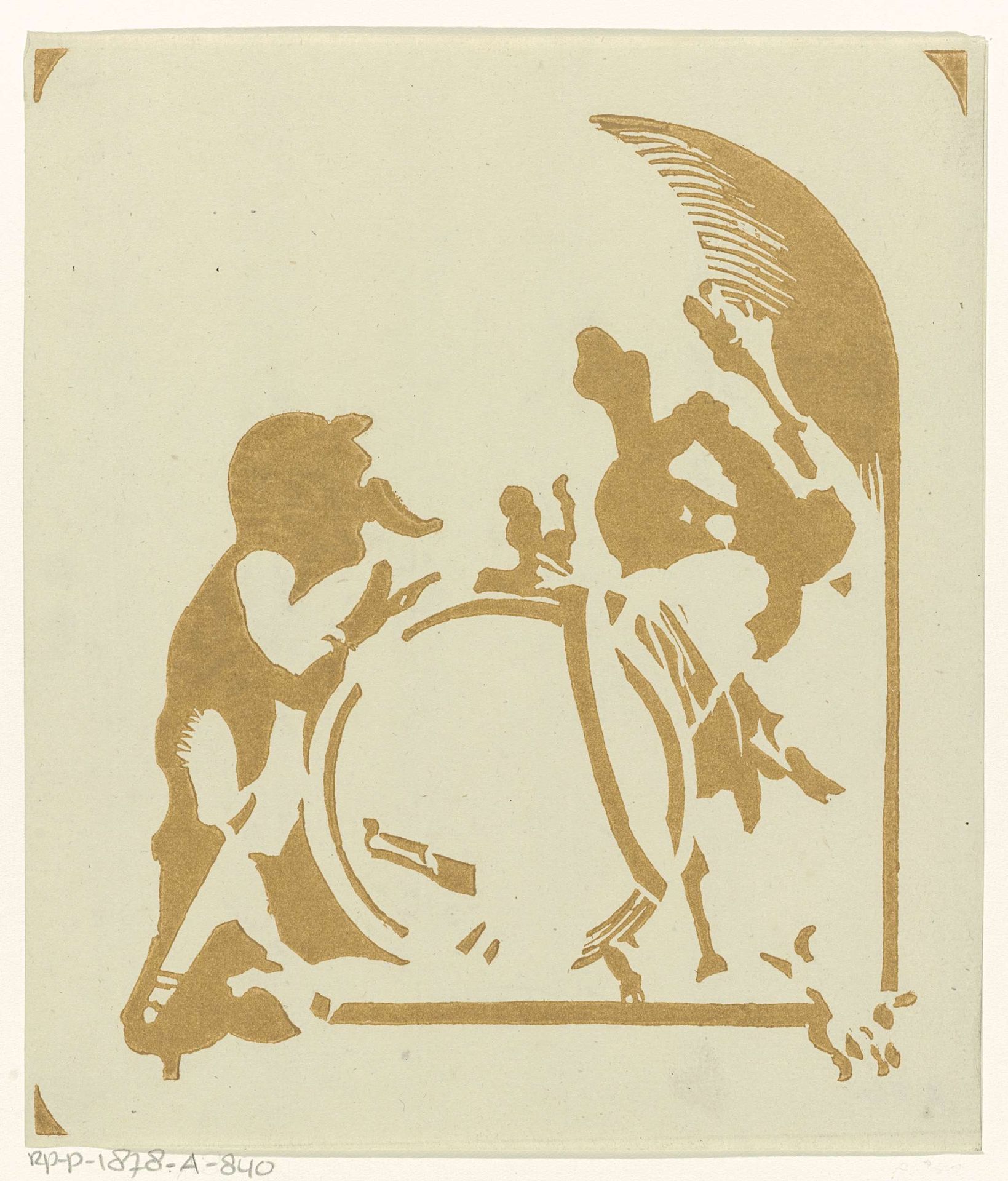 Toonblok van Allegorie met twee putti by Abraham Delfos