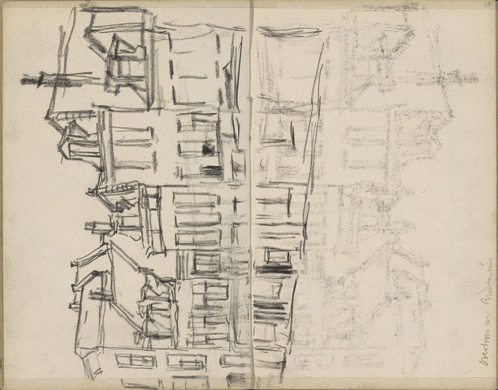Gezicht op huizen aan de Overtoom te Amsterdam ter hoogte van de Vondelstraat by George Hendrik Breitner