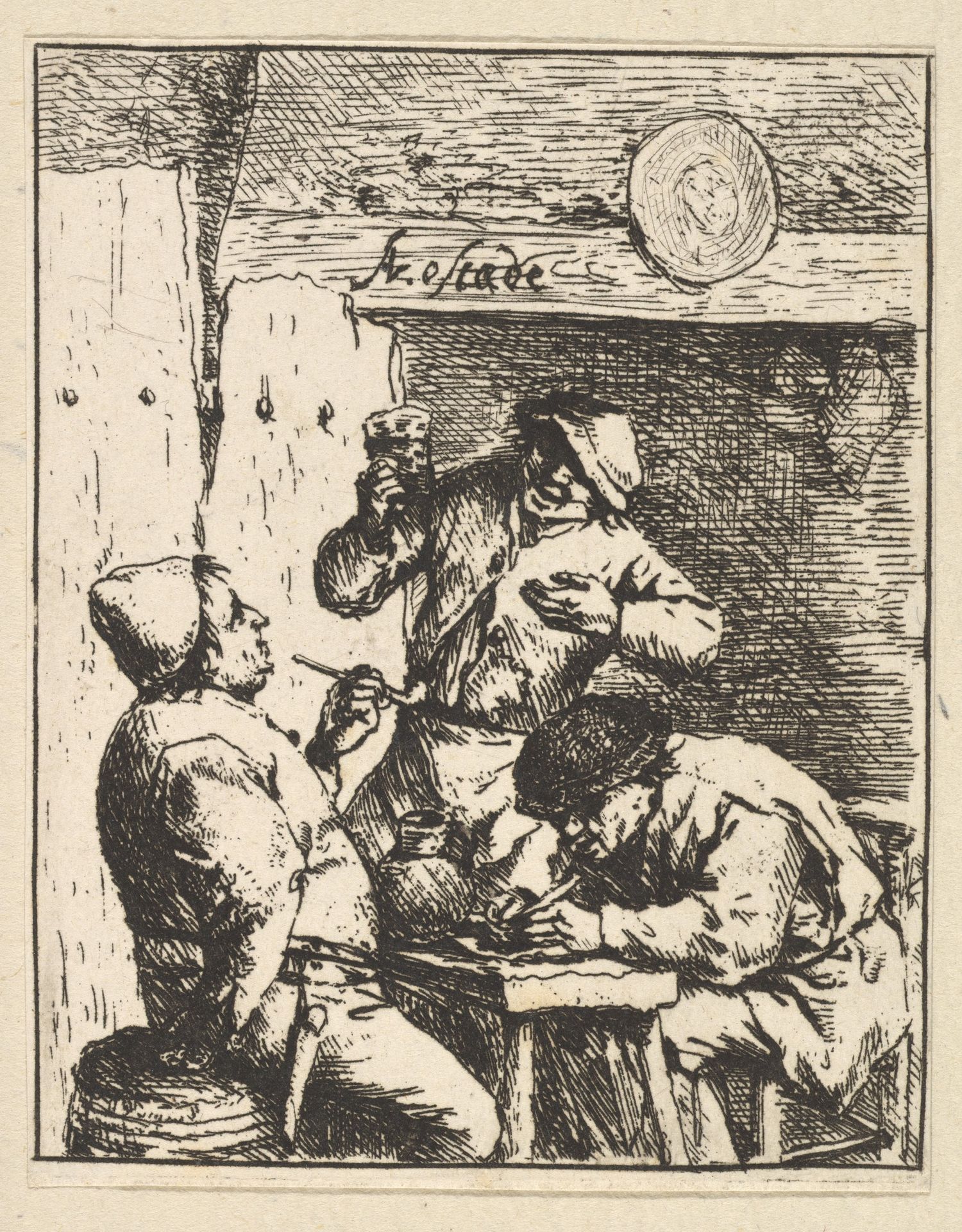 Singer Standing Between Two Smokers by Adriaen van Ostade