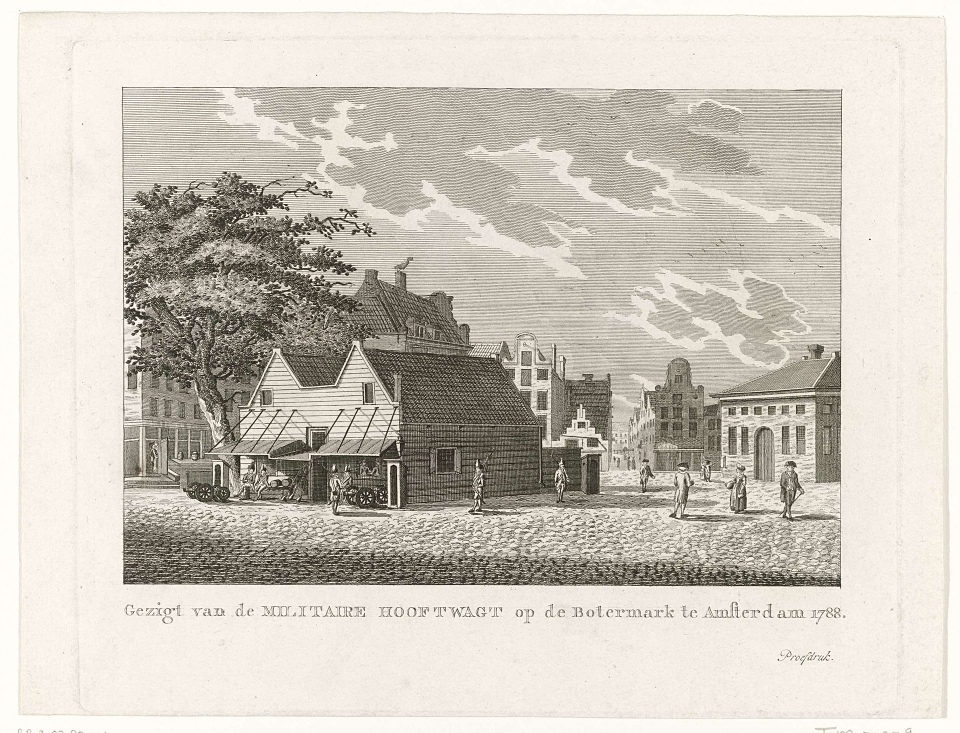 Hoofdwacht van de landsmilitie op de Botermarkt te Amsterdam, 1788 by Jacobus Wijsman