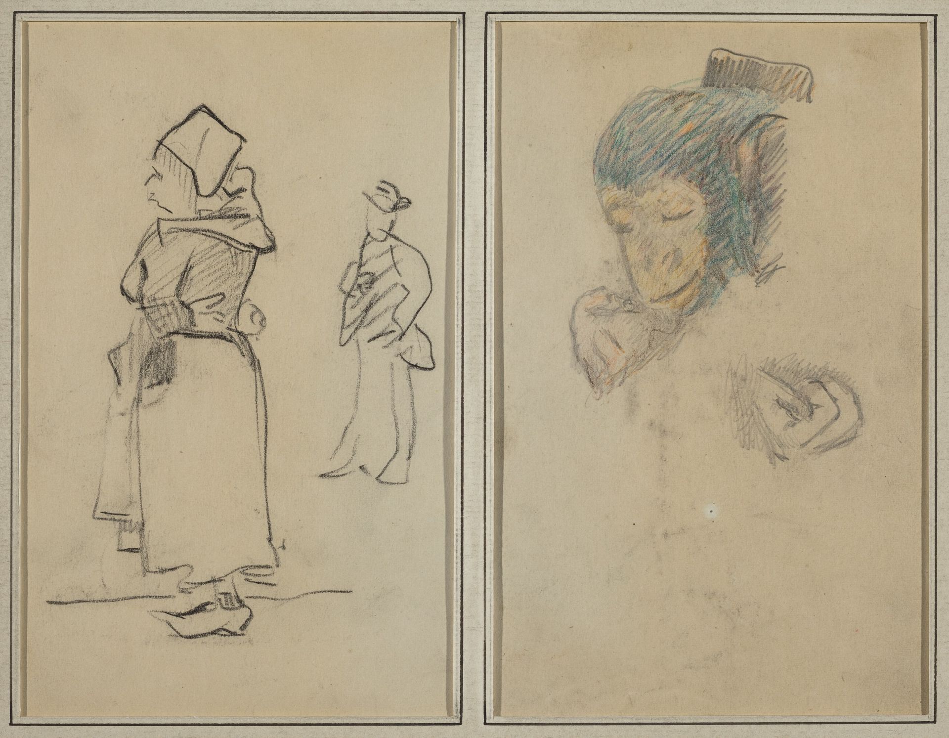 A Breton Woman and a Standing Man; Head and Hand of a Monkey [recto] by Paul Gauguin