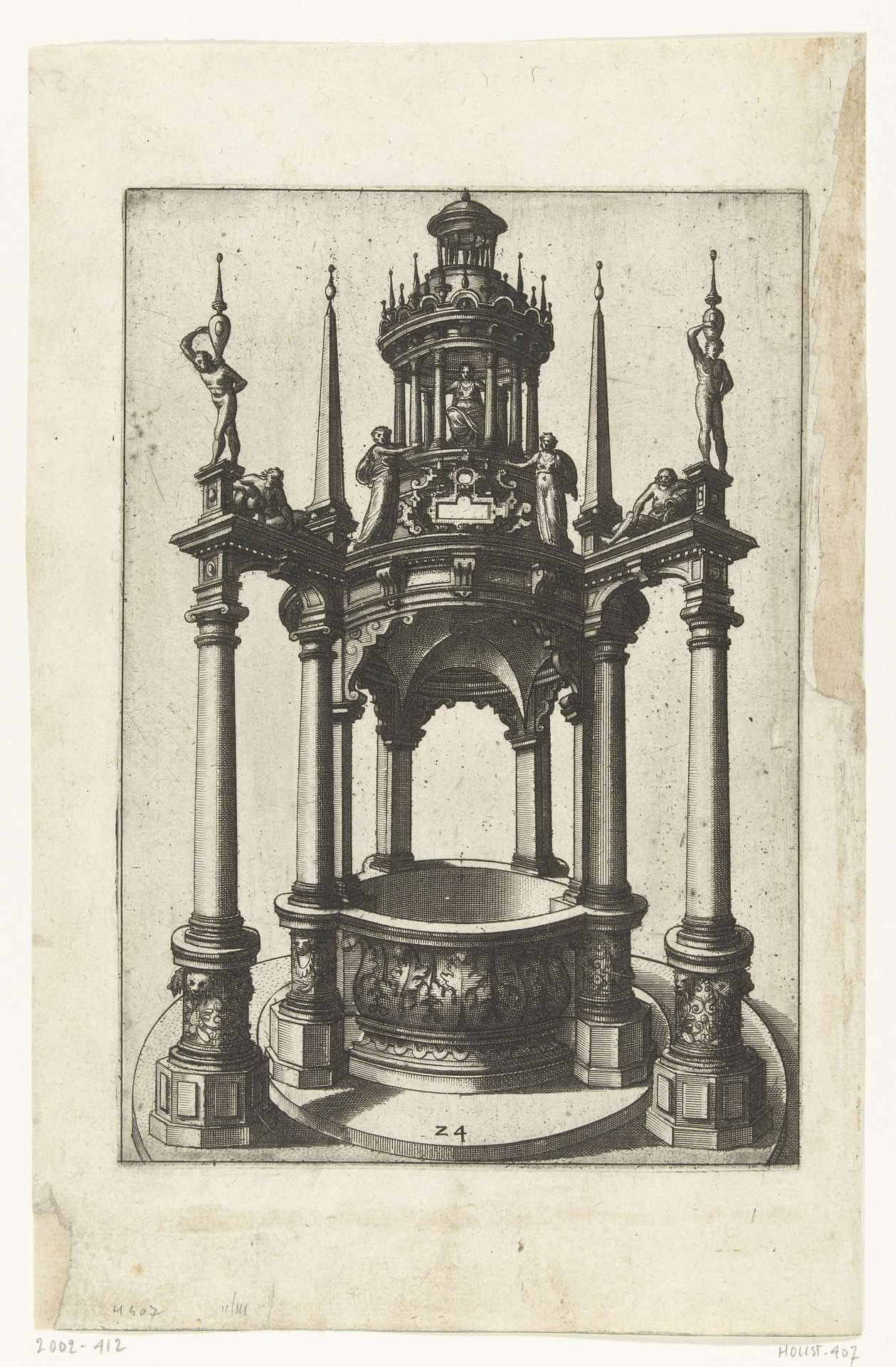 Vrijstaande ronde waterput met dubbele zuilen by Johannes of Lucas van Doetechum