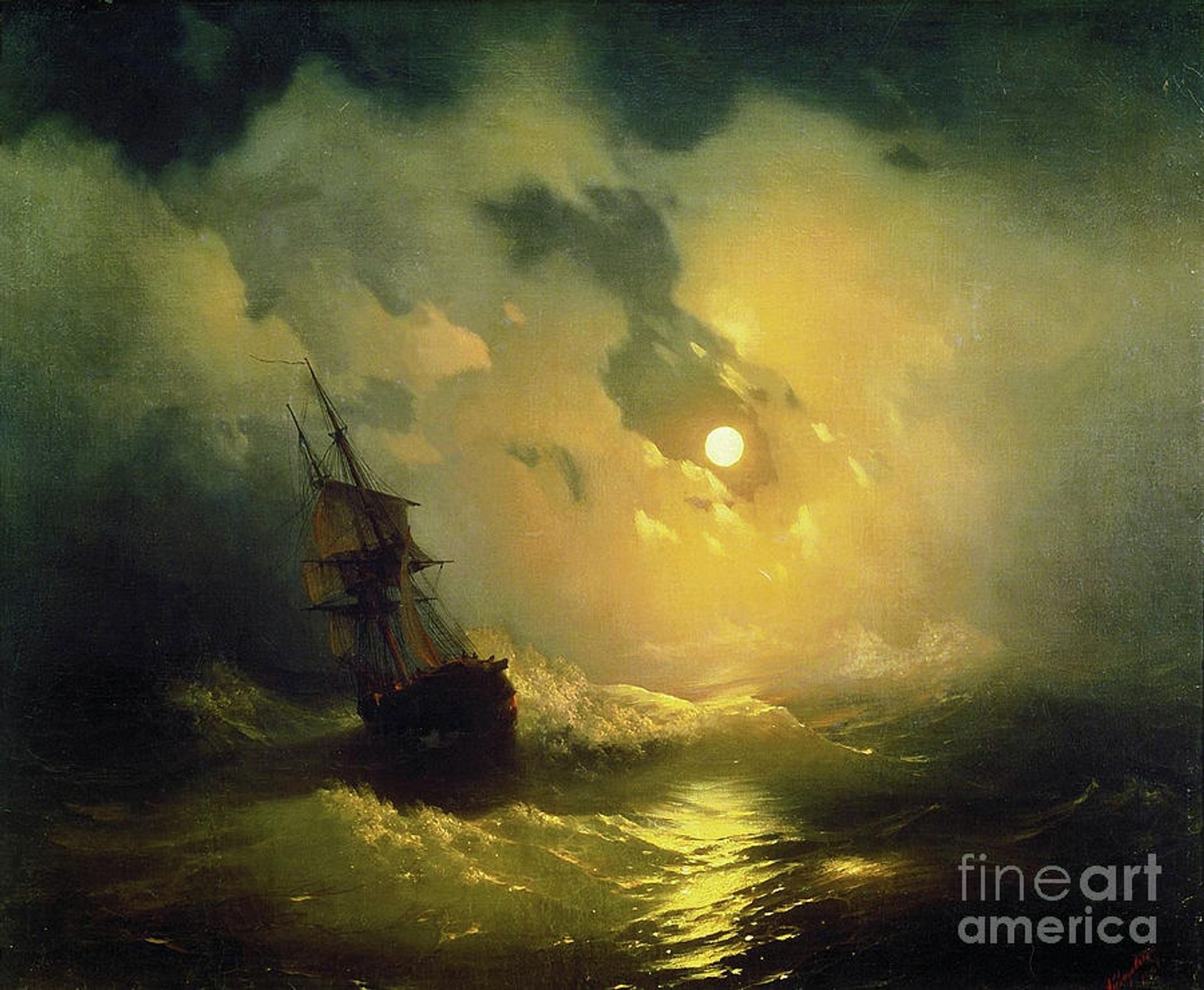 Stormy Sea at Night by Ivan Konstantinovich Aivazovsky