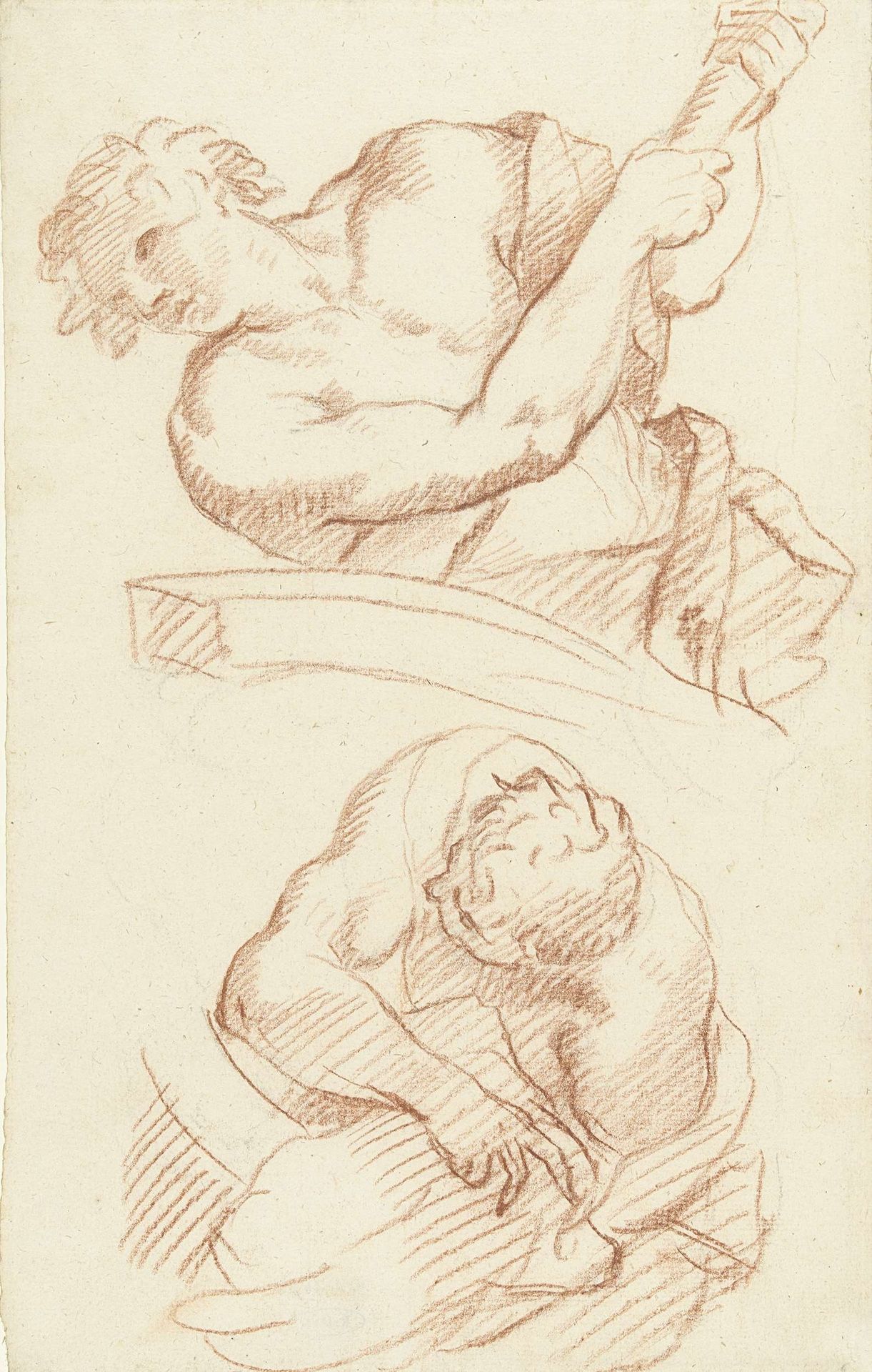 Twee studies van mannen tijdens zwaar werk by Dionys van Nijmegen