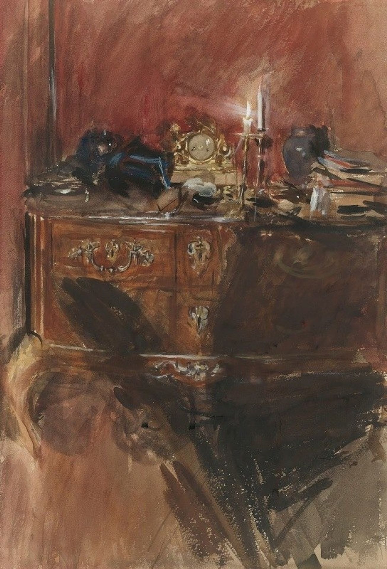View Of An Interior With A Louis Xv Commode by Giovanni Boldini