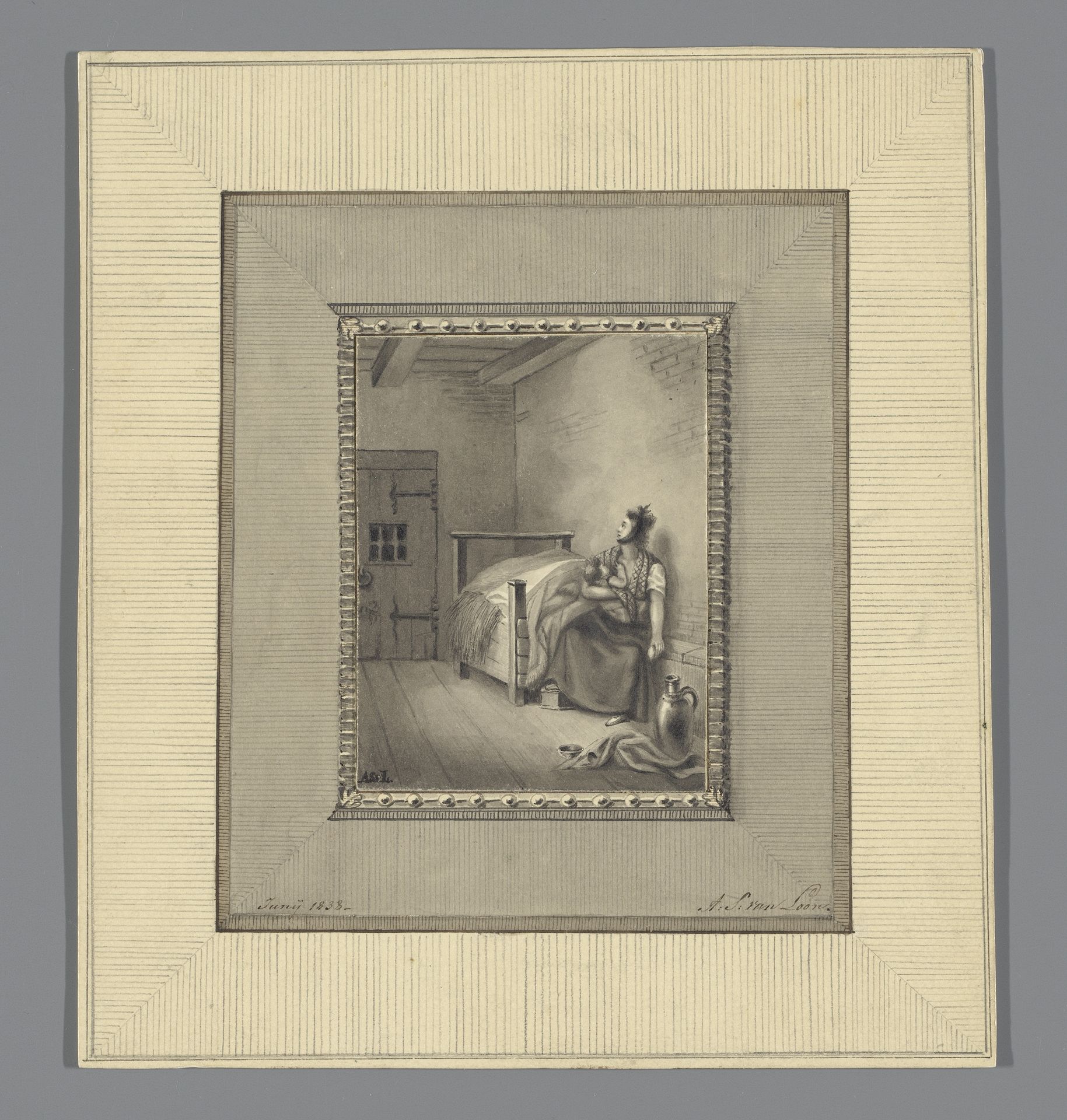 Moeder met kind in gevangeniscel by Adolph Stephanus van Loon