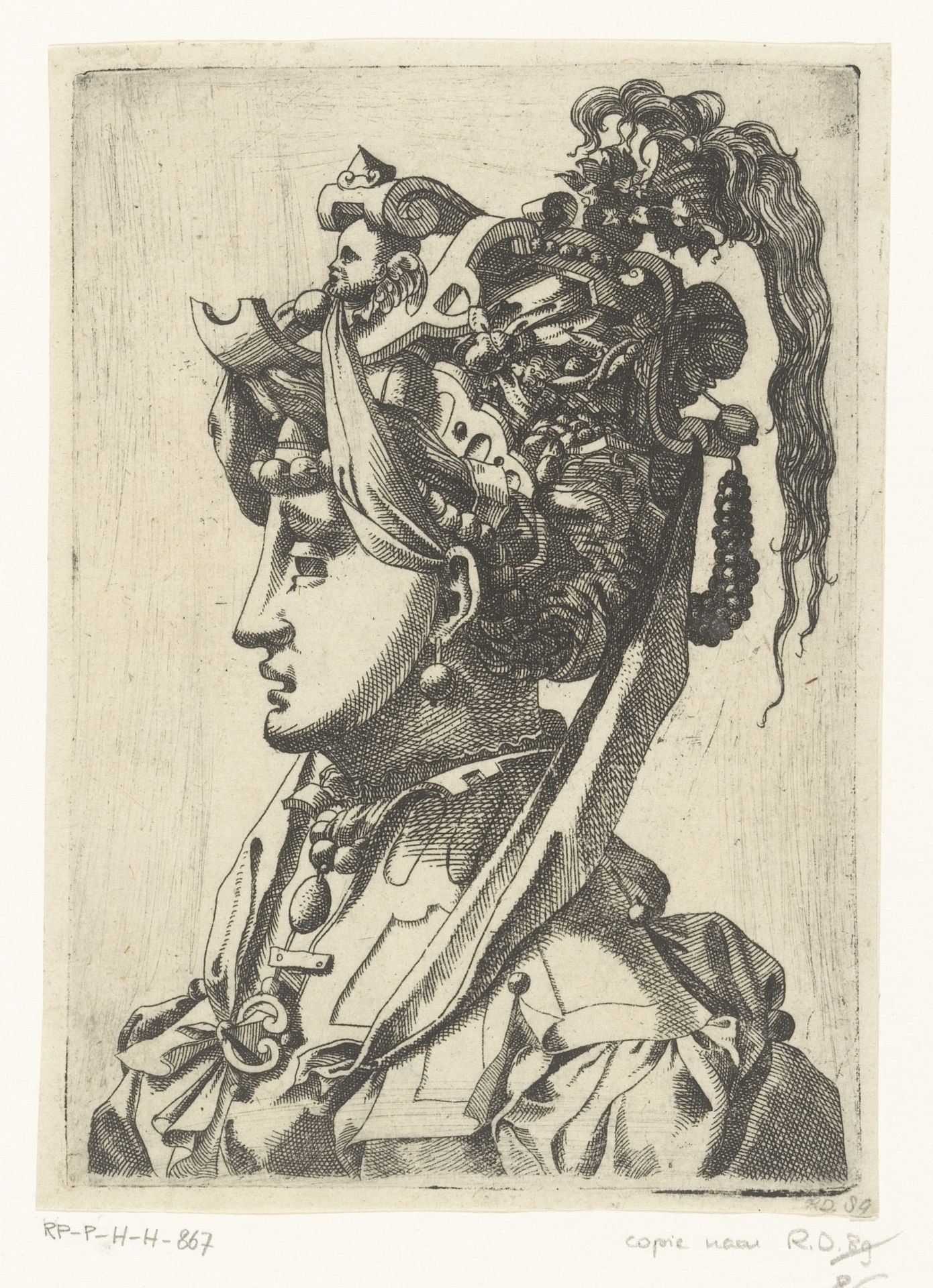 Vrouw met masker en fantasie hoofdbedekking by Anonymous