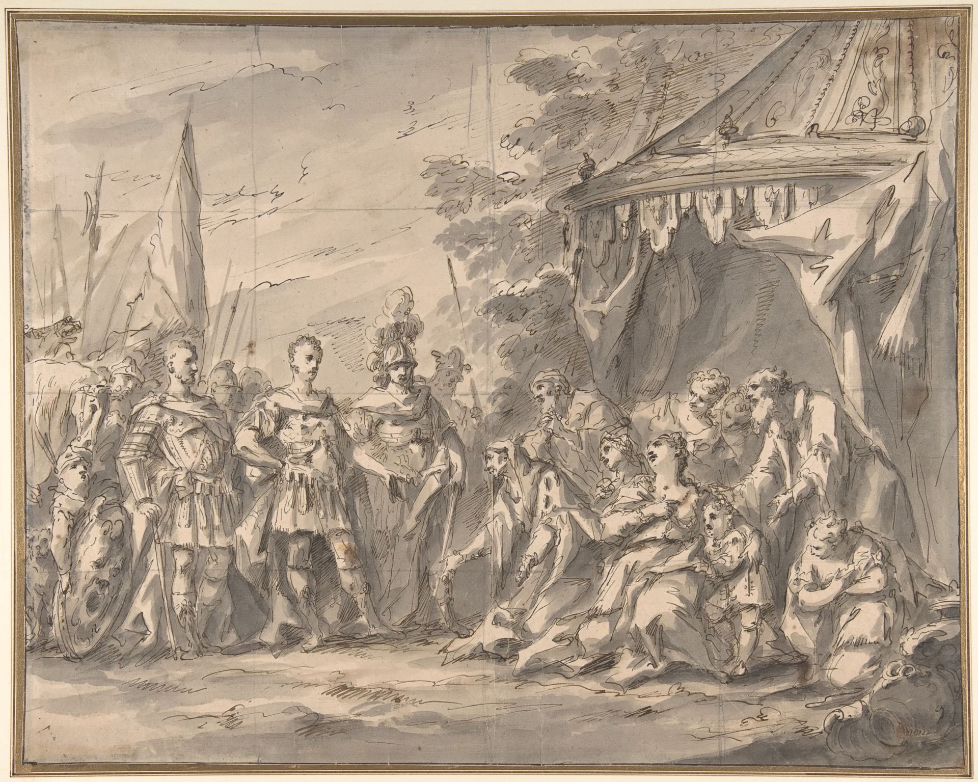The Family of Darius before Alexander (recto); Sketch of a Horse-Drawn Cart, and Studies of Male Heads and an Infant (verso) by Gaspare Diziani