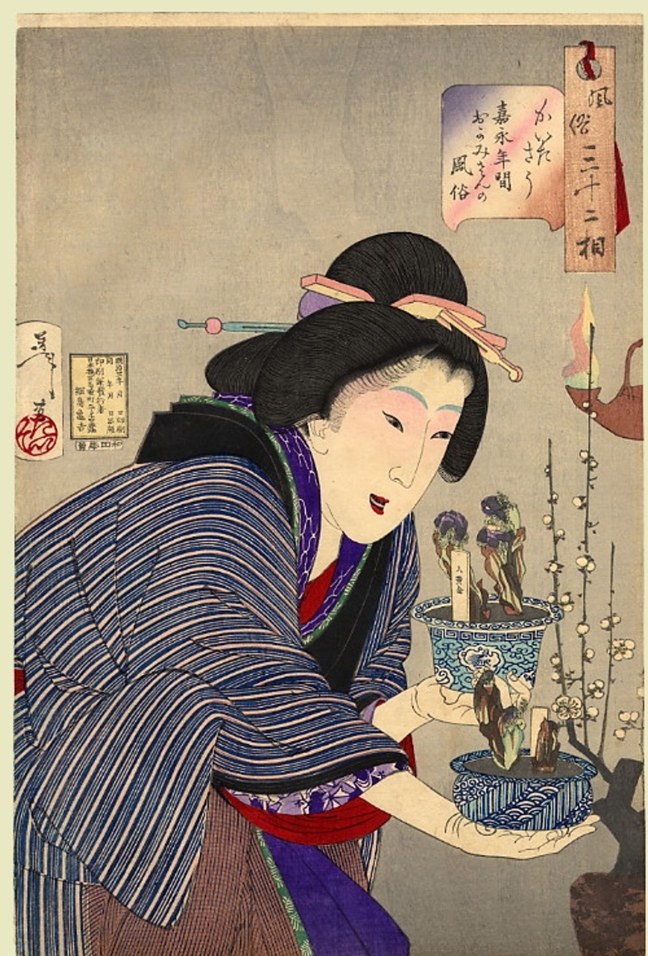 Looking as if she wants to change - The appearance of a proprietress of the Kaei era by Tsukioka Yoshitoshi