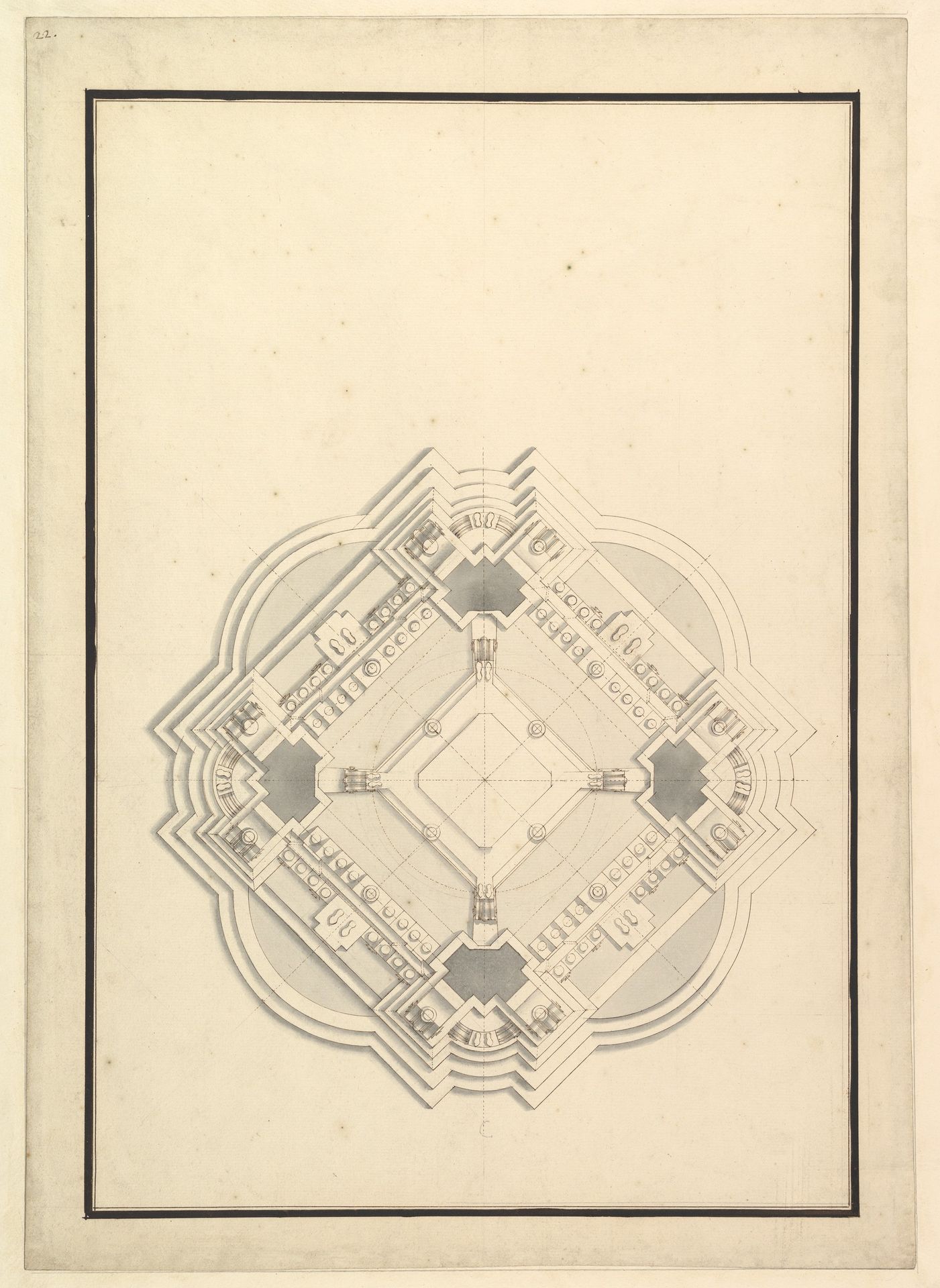 Ground Plan for a Catafalque for Louis I, King of Spain (reigned only a few months, died 1724) by Giuseppe Galli Bibiena
