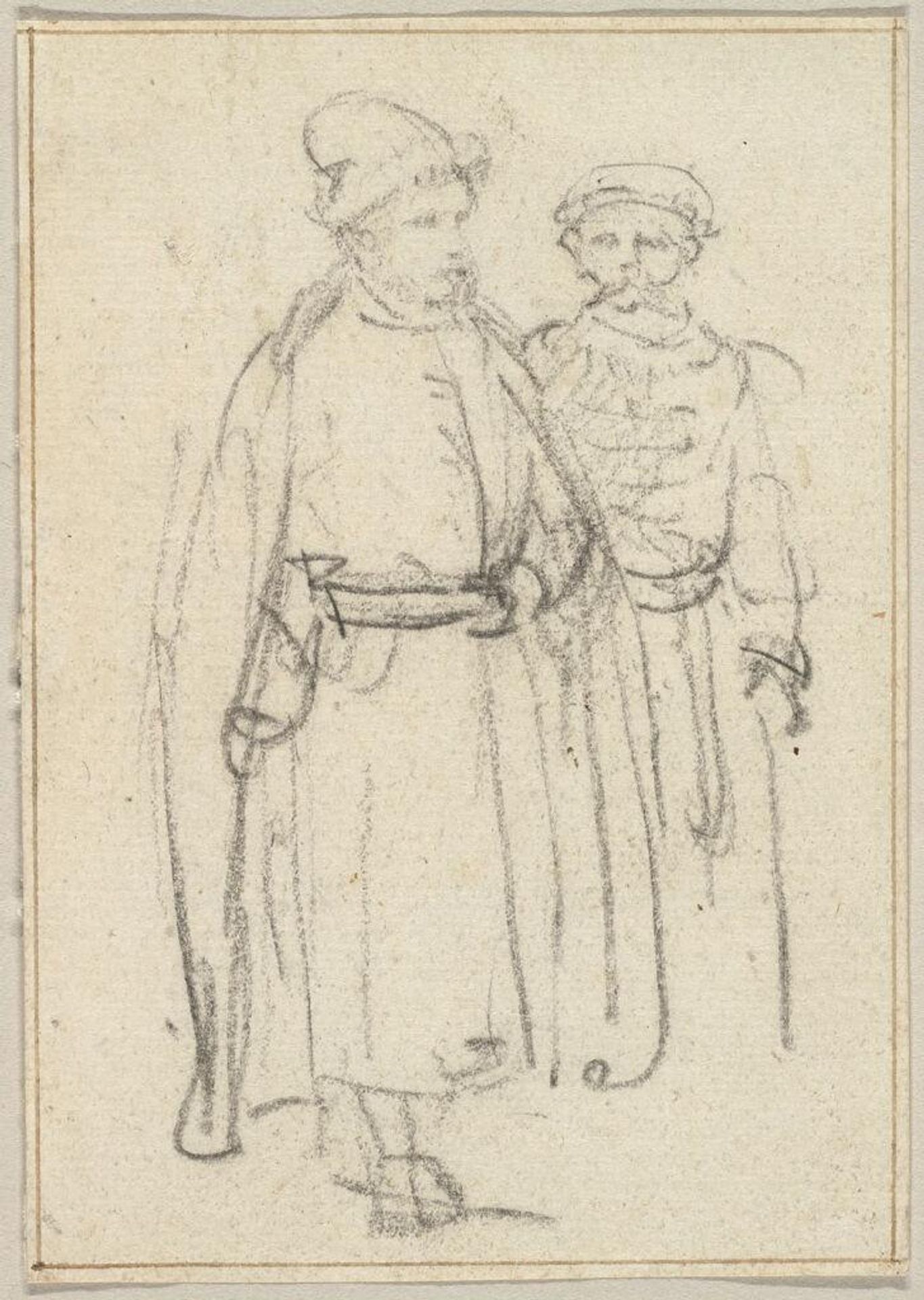 Two Figures in Polish Dress; verso: Bust-Length Figure of a Woman Looking to Right by Rembrandt van Rijn