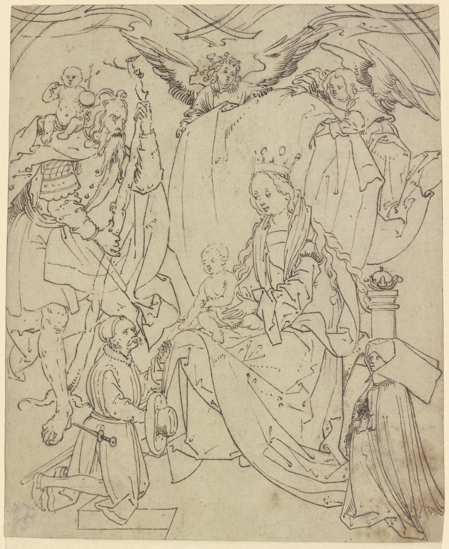 Thronende Madonna mit dem Heiligen Christophorus, zwei Engeln und zwei Stiftern by Hans Burgkmair