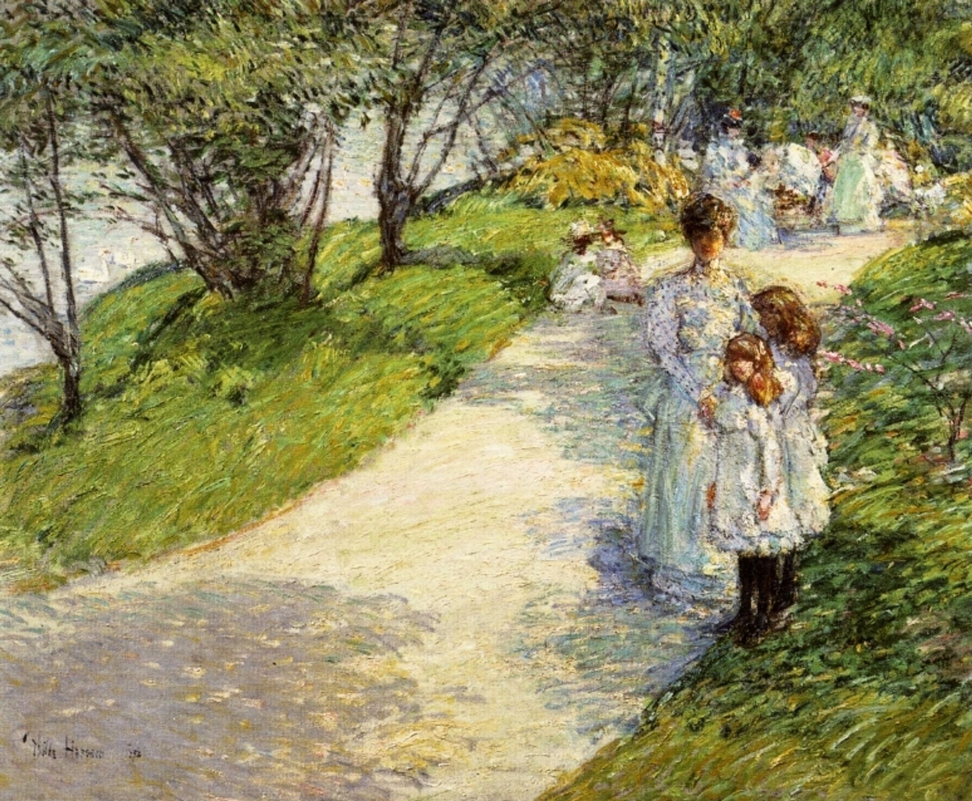 Promenaders in the garden by Childe Hassam