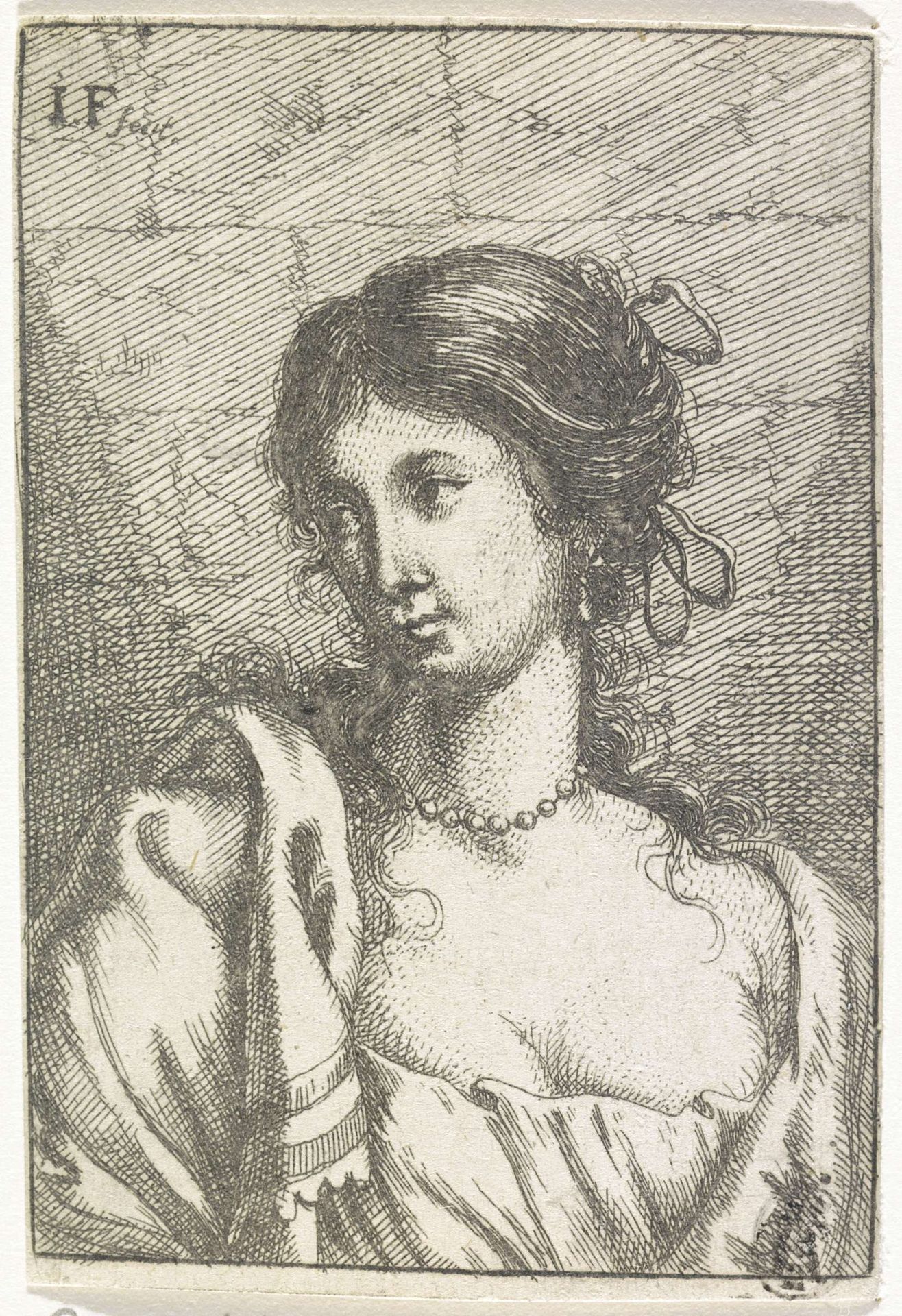 Buste van een jonge vrouw by Monogrammist IF (graveur)
