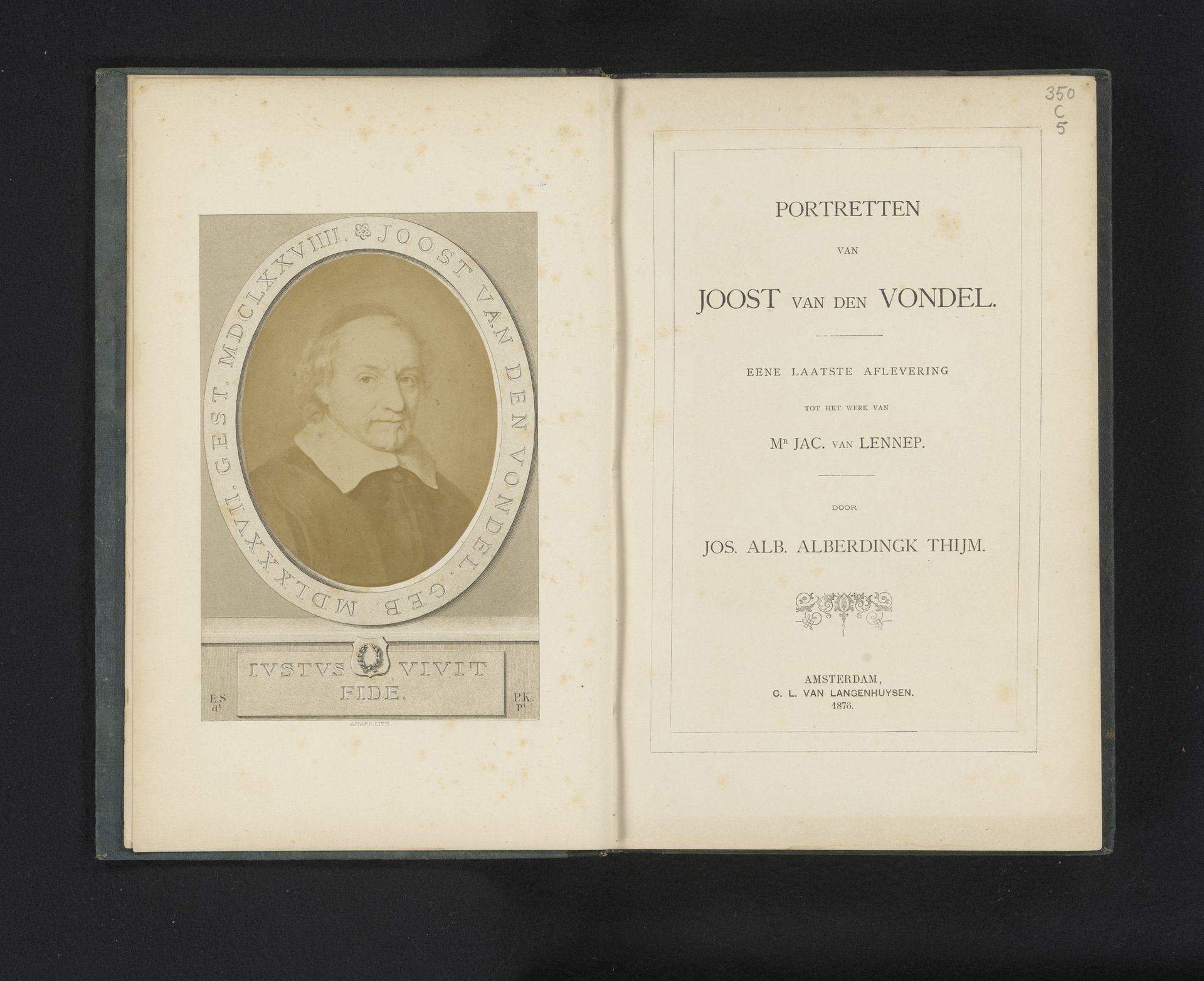 Fotoreproductie van een schilderij, voorstellende een portret van Joost van den Vondel by Johannes Wilhelmus Franciscus Offenberg