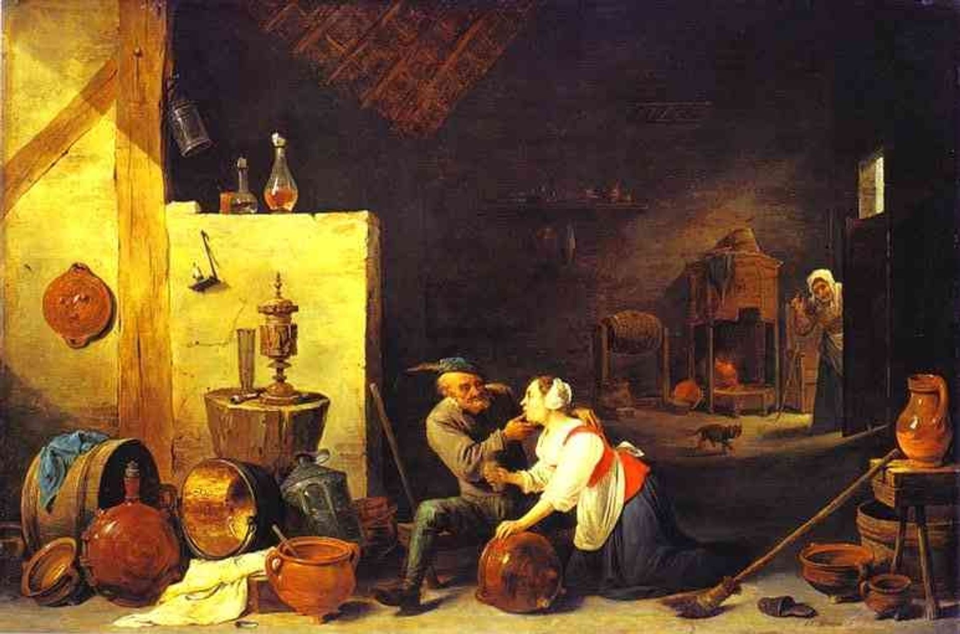 An Old Peasant Caresses a Kitchen Maid in a Stable by David Teniers The Younger