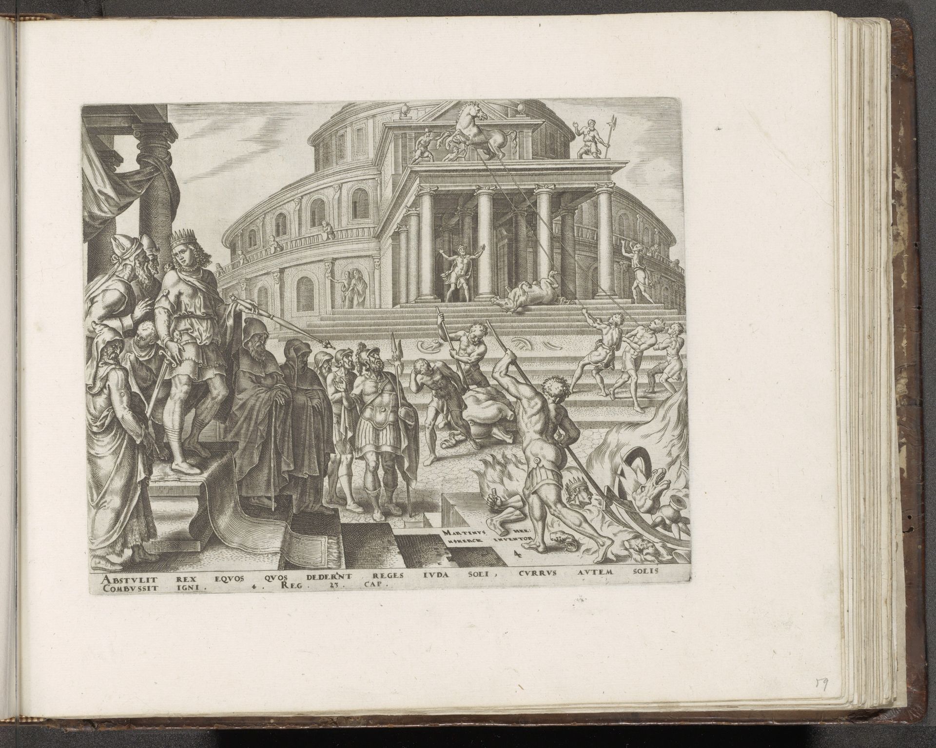 Koning Josia laat de paarden en wagens ter ere van de zon verwijderen by Philips Galle