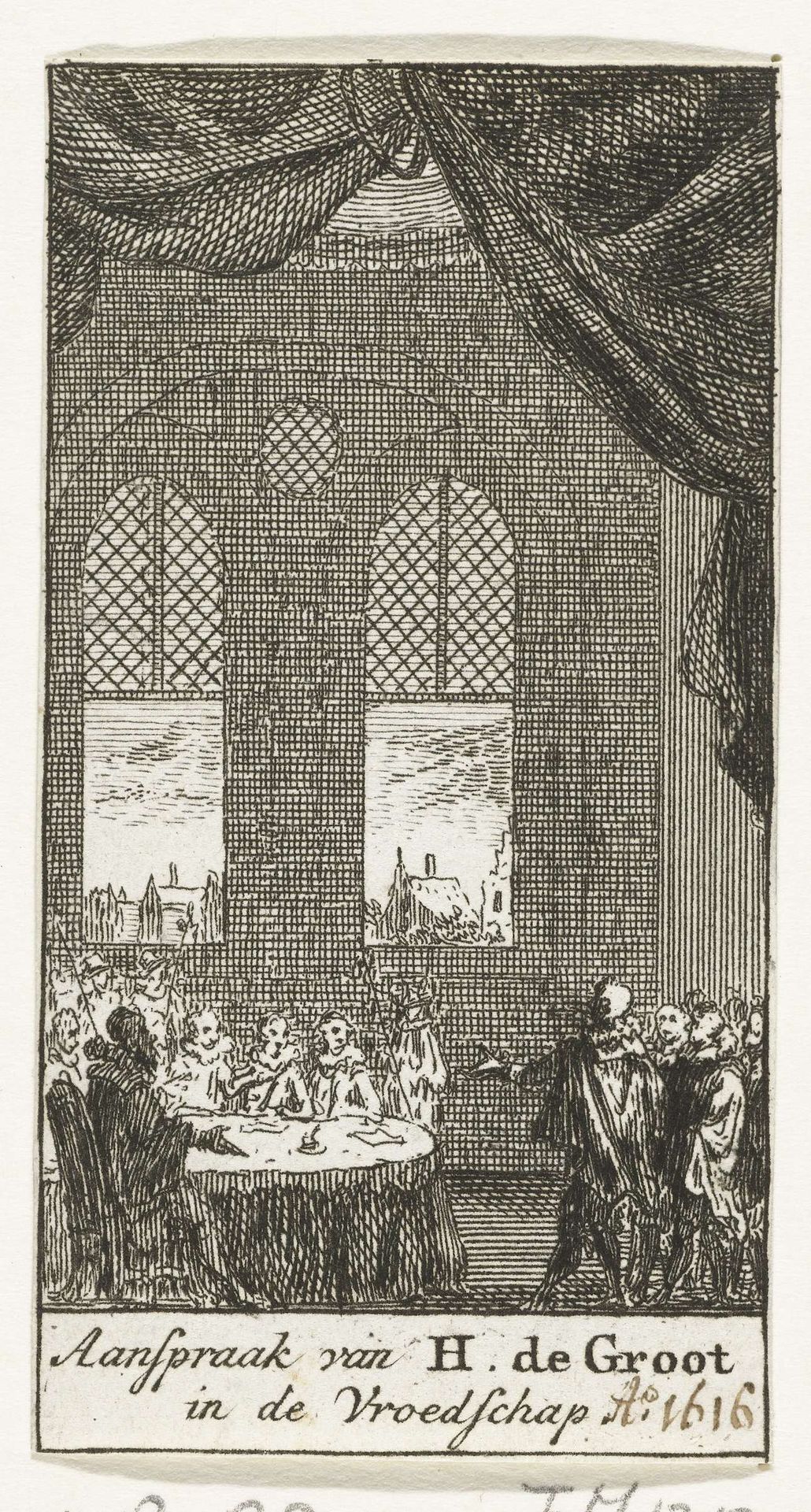Hugo de Groot pleit in de Amsterdamse vroedschap voor tolerantie, 1616 by Simon Fokke