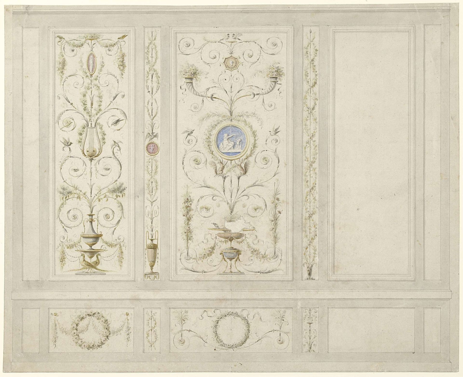 Ontwerp voor kamerversiering: twee ornamentale panelen by Abraham Meertens