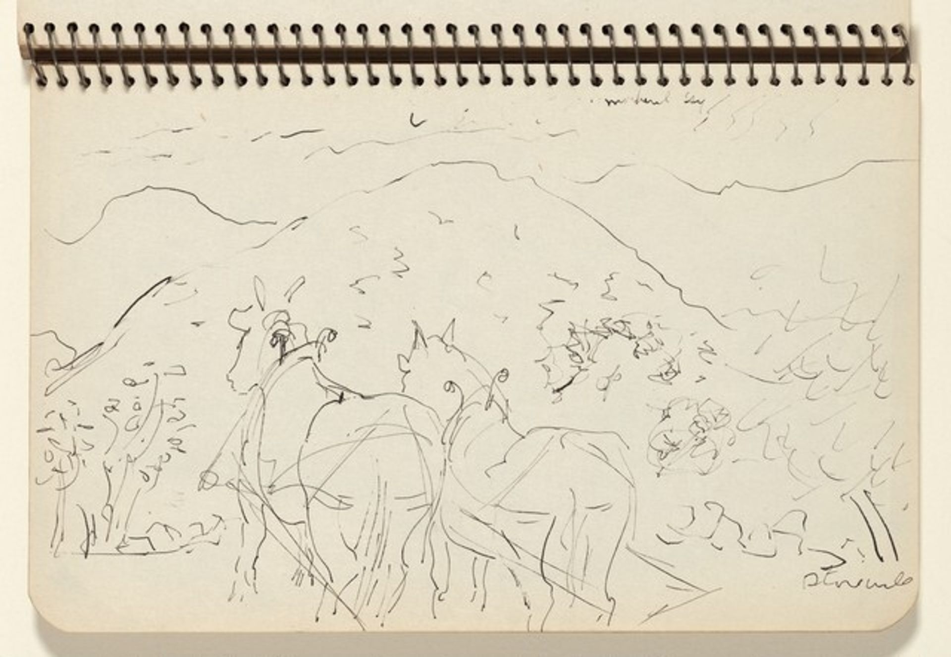 Plow Horses Near Stone Wall by Milton Avery